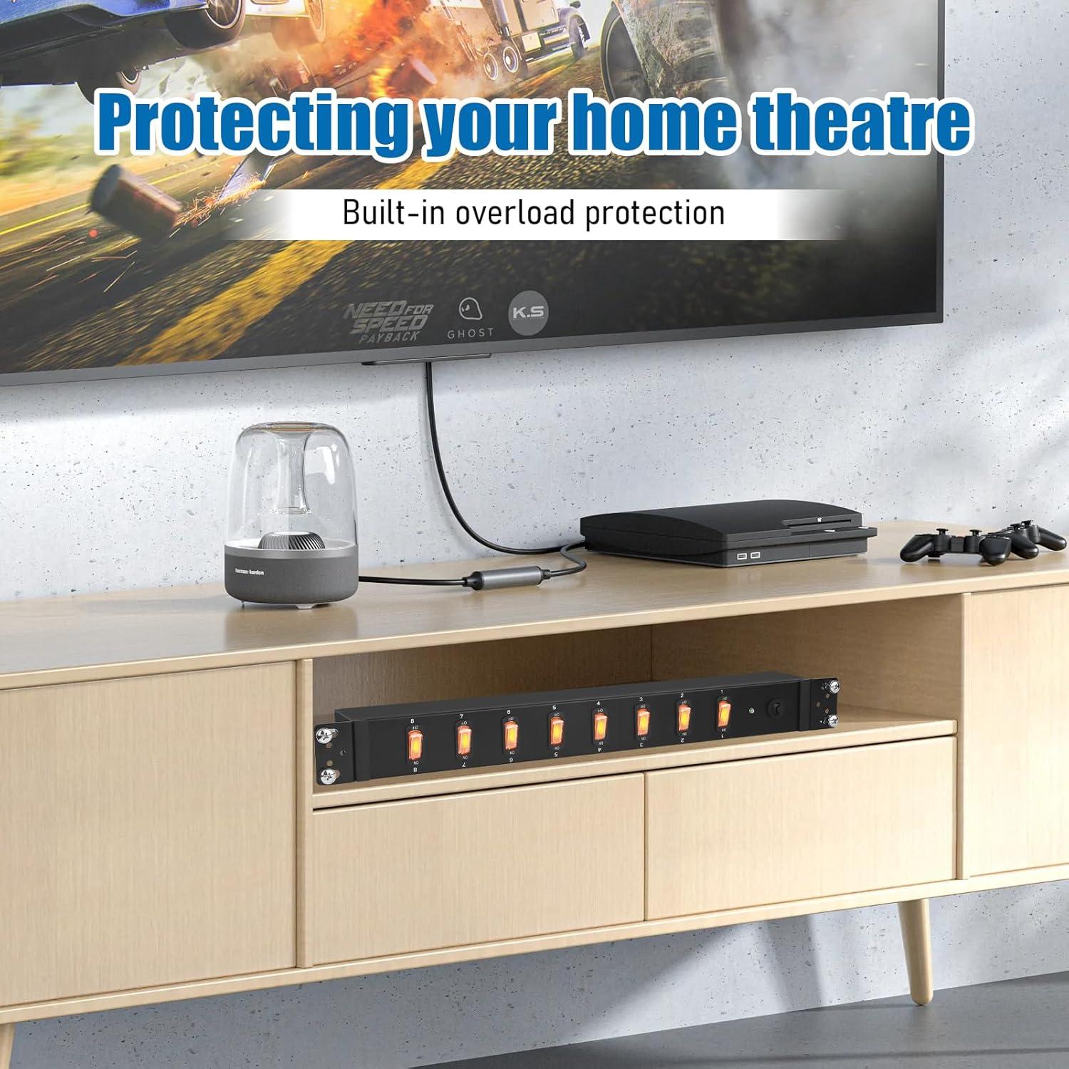 Regleta de Alimentación Montable HHSOET 1U 8 Salidas 1.83m