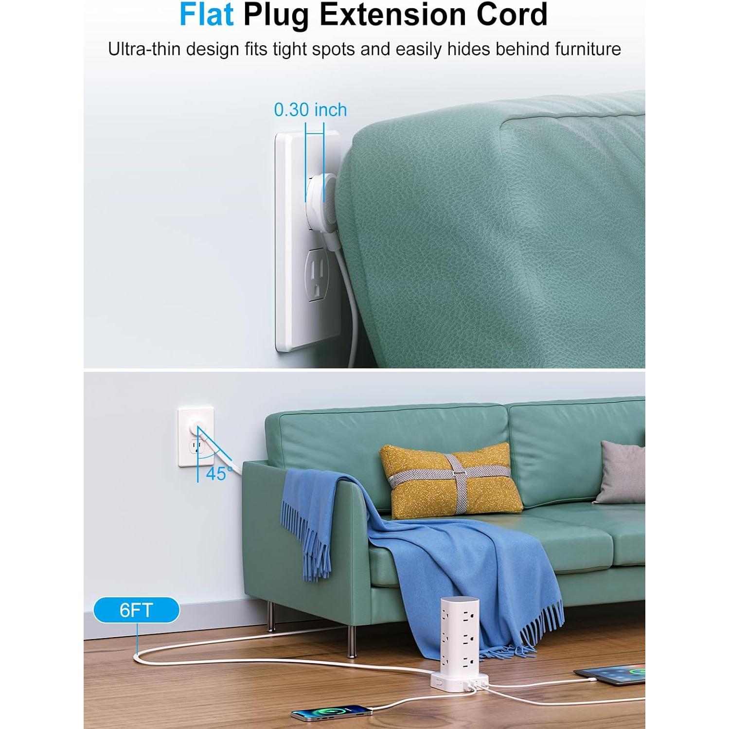 Torre de Regleta de Energía UWIWUTEI 16 en 1 con USB 1.83m