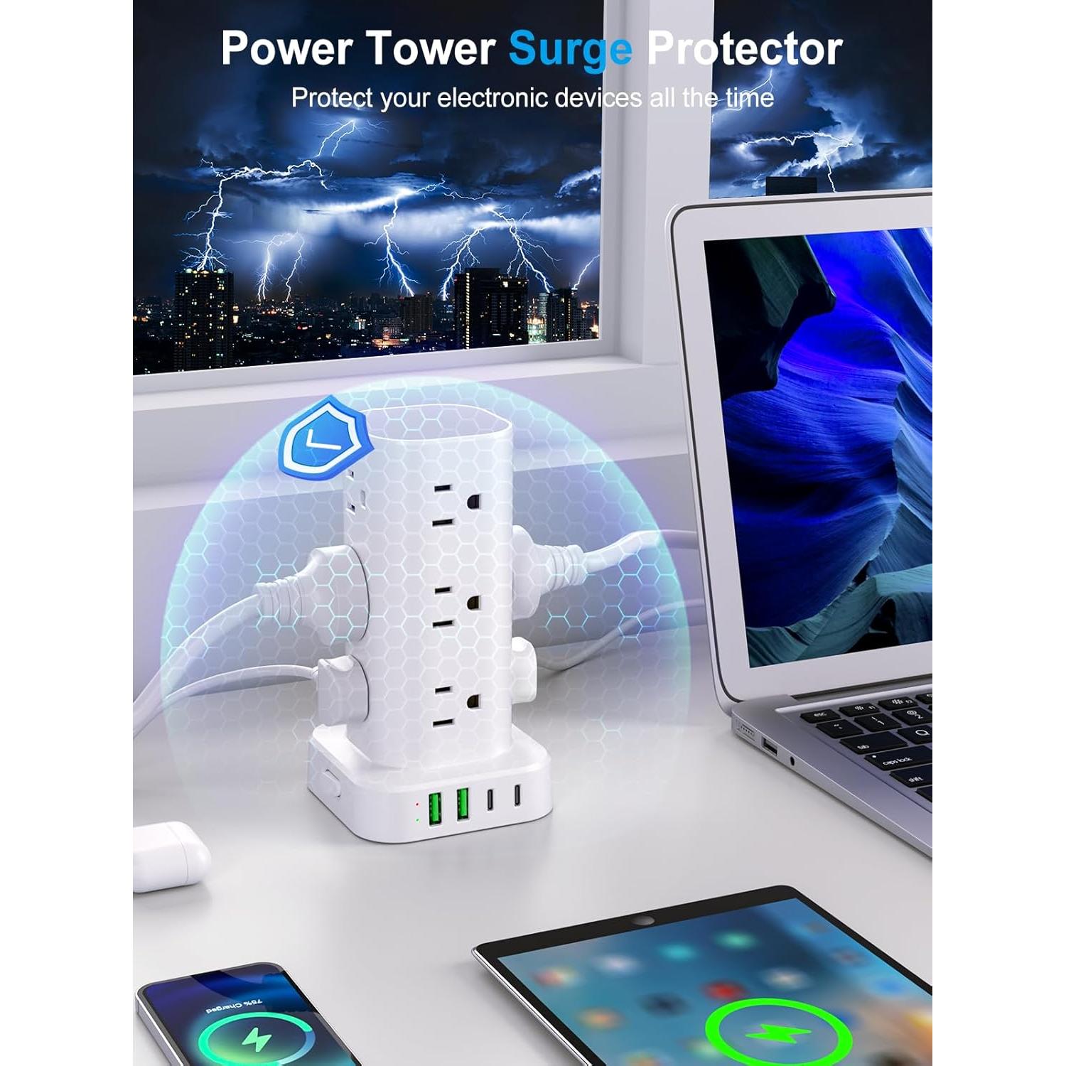 Torre de Regleta de Energía UWIWUTEI 16 en 1 con USB 1.83m