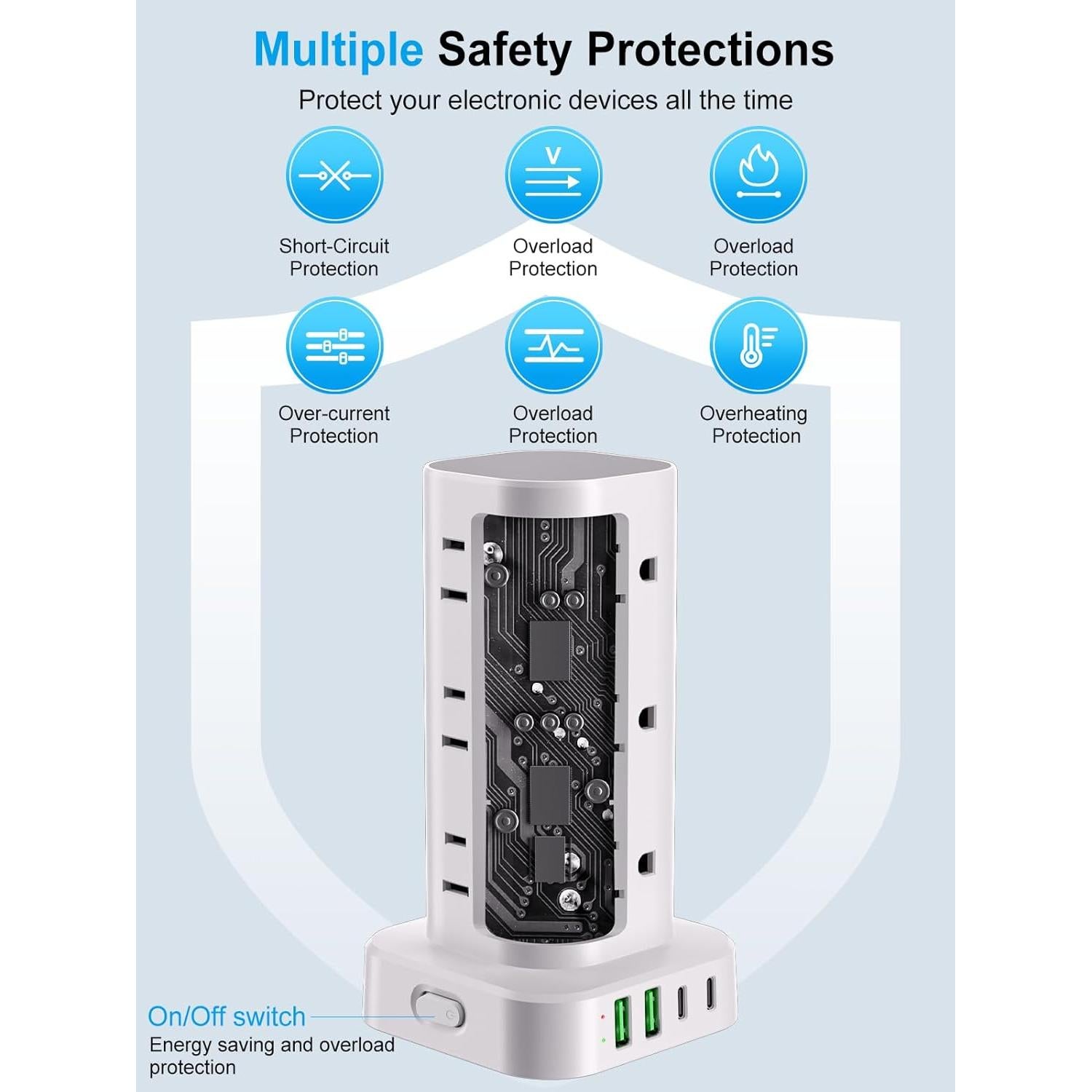 Torre de Regleta de Energía UWIWUTEI 16 en 1 con USB 1.83m