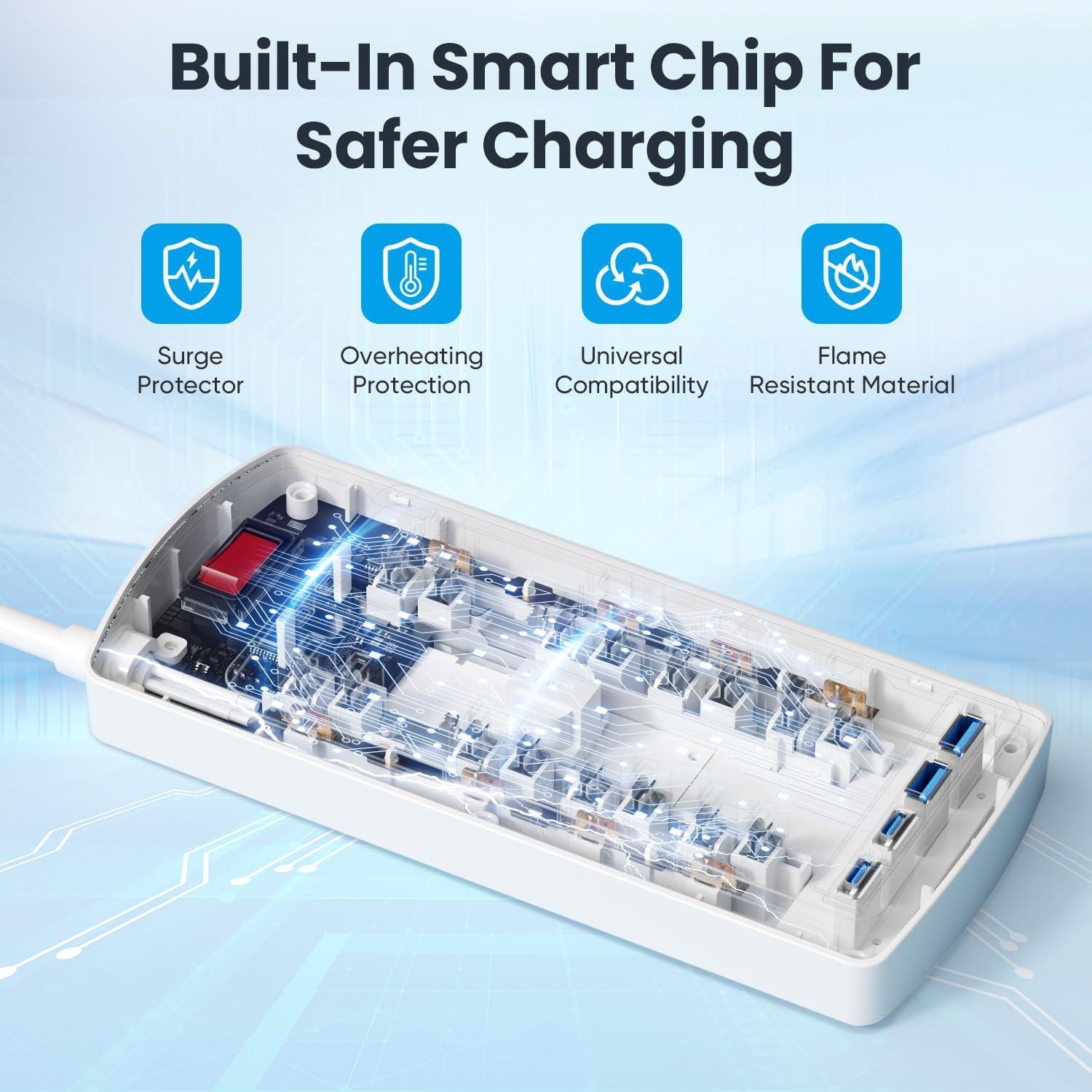 Regleta de Sobretensión POWSAF 8 Salidas AC y 4 USB 2700 Julios