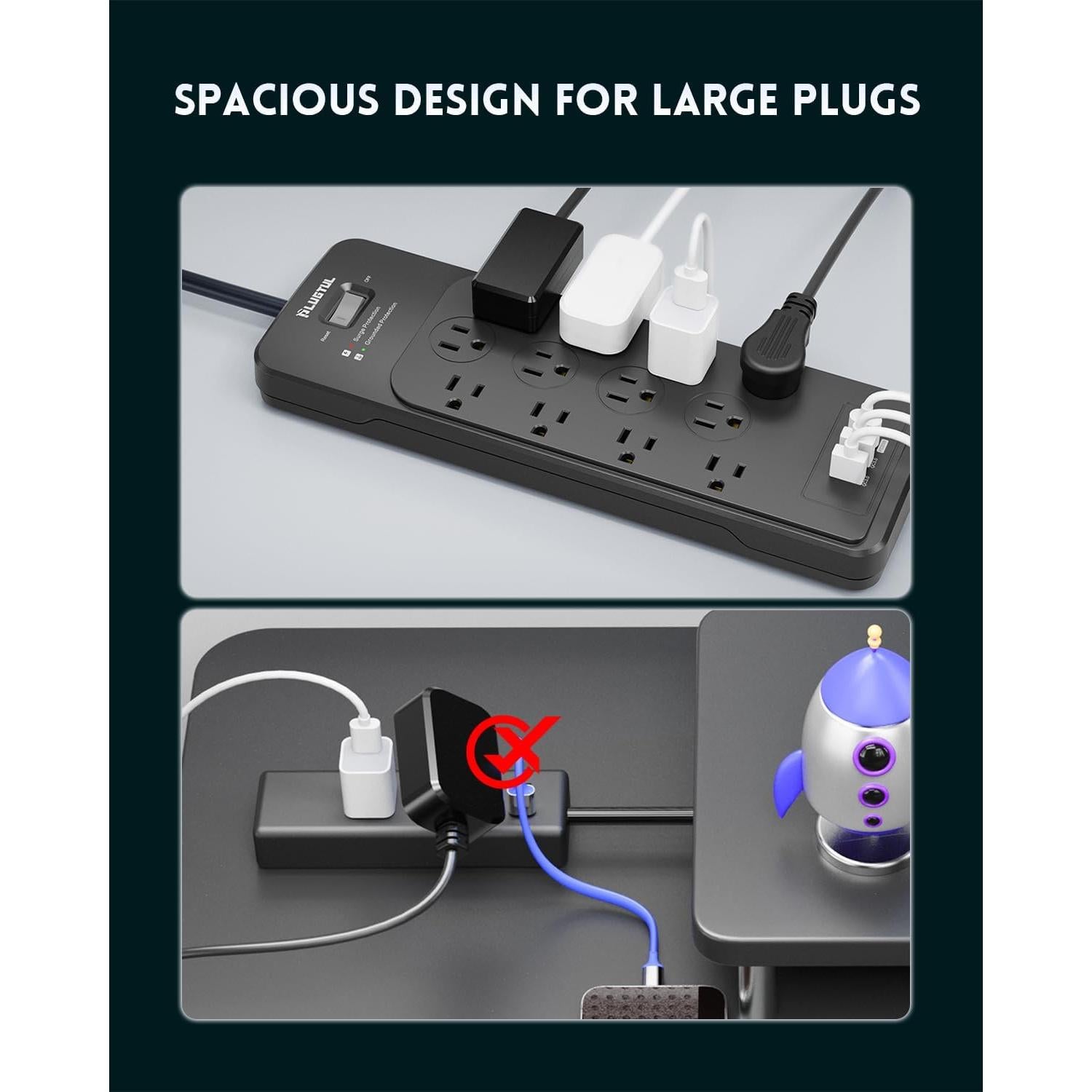 Protector de Sobretensión PLUGTUL 5FT 4080J 12 Salidas USB-C