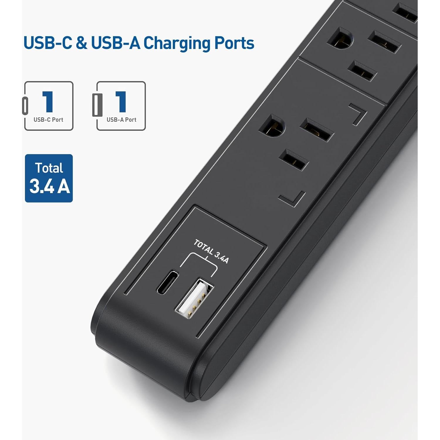 Regleta de Protección 6 Salidas Cable Matters con USB 3.4A 2.44m