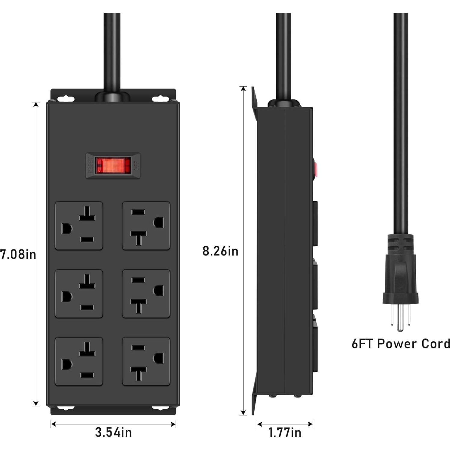 Regleta de 20A JUNNUJ Metal 1.83m 6 Salidas 12 AWG