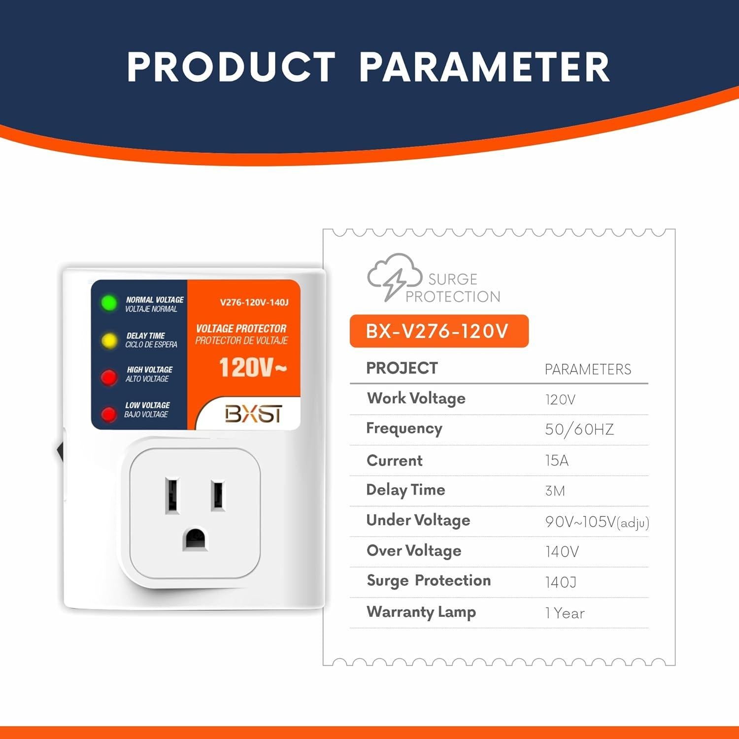 Protector de Sobretensión BXST 15A 140J para Electrodomésticos
