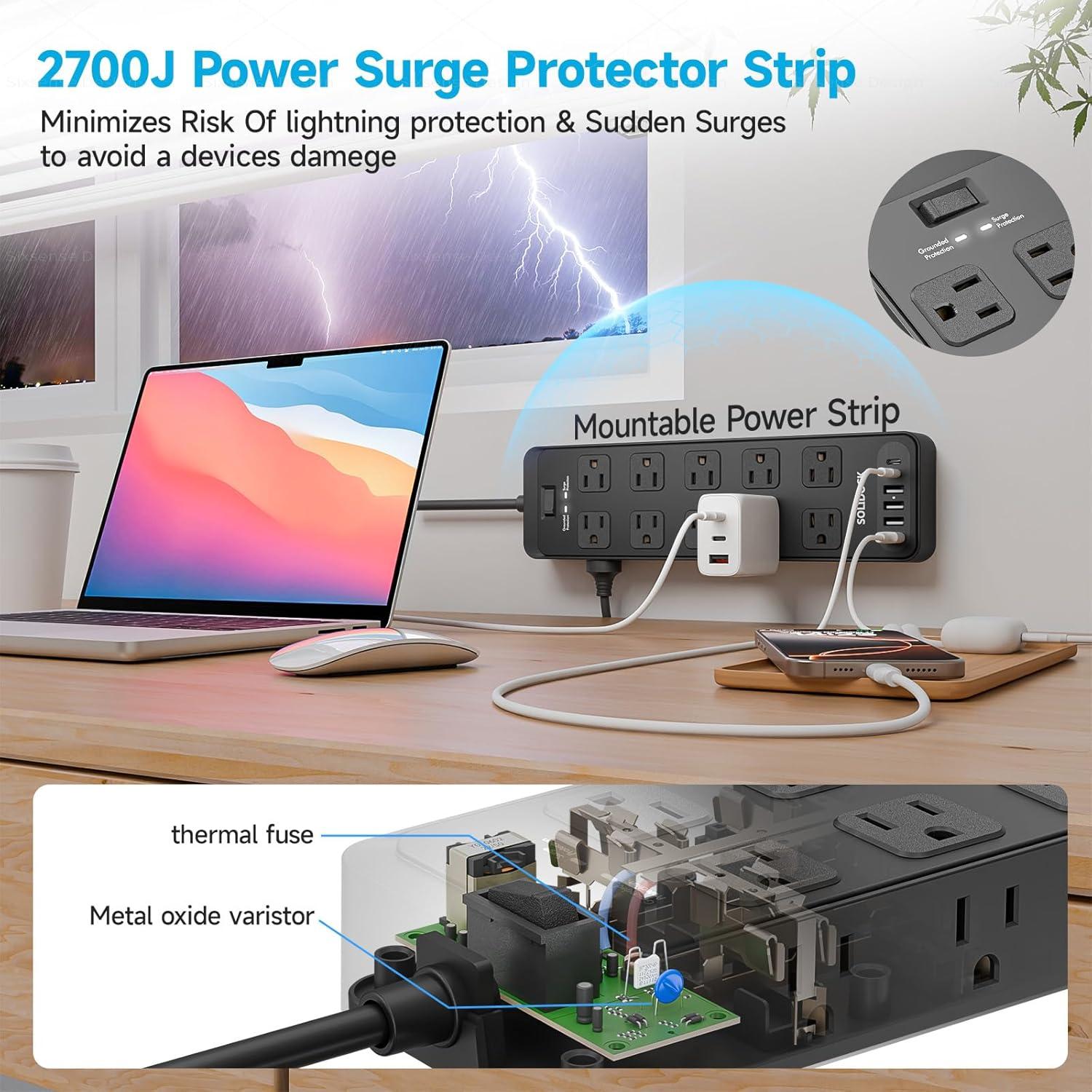 Protector de Sobretensión TuoJia 20 Salidas CA 6 USB 1.83m