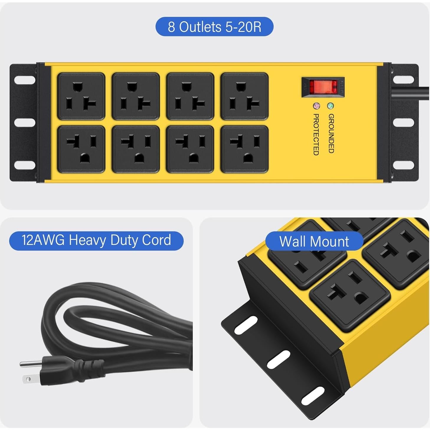 Tira de Poder Magnética CCCEI 8 Enchufes 20A 1.83m Amarillo