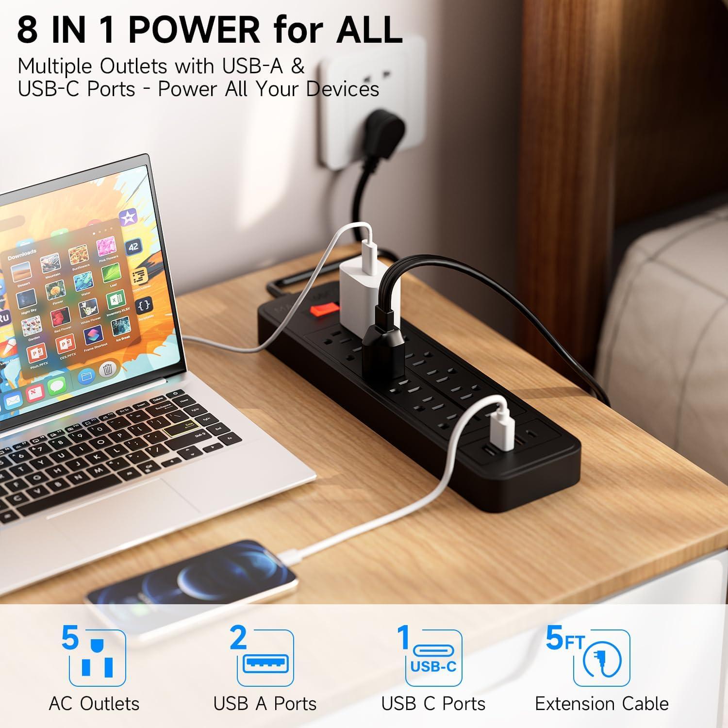 Regleta de Sobretensión ZHANGONG 12 Salidas 4 USB 5FT