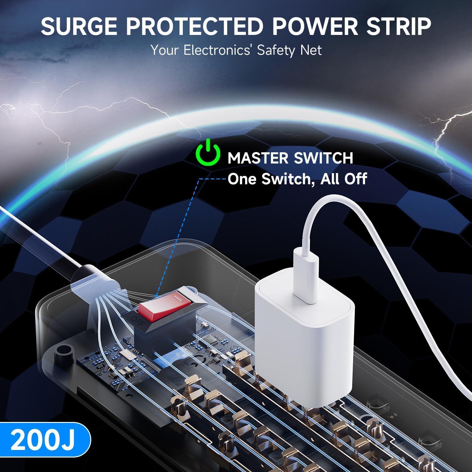 Regleta de Sobretensión ZHANGONG 12 Salidas 4 USB 5FT