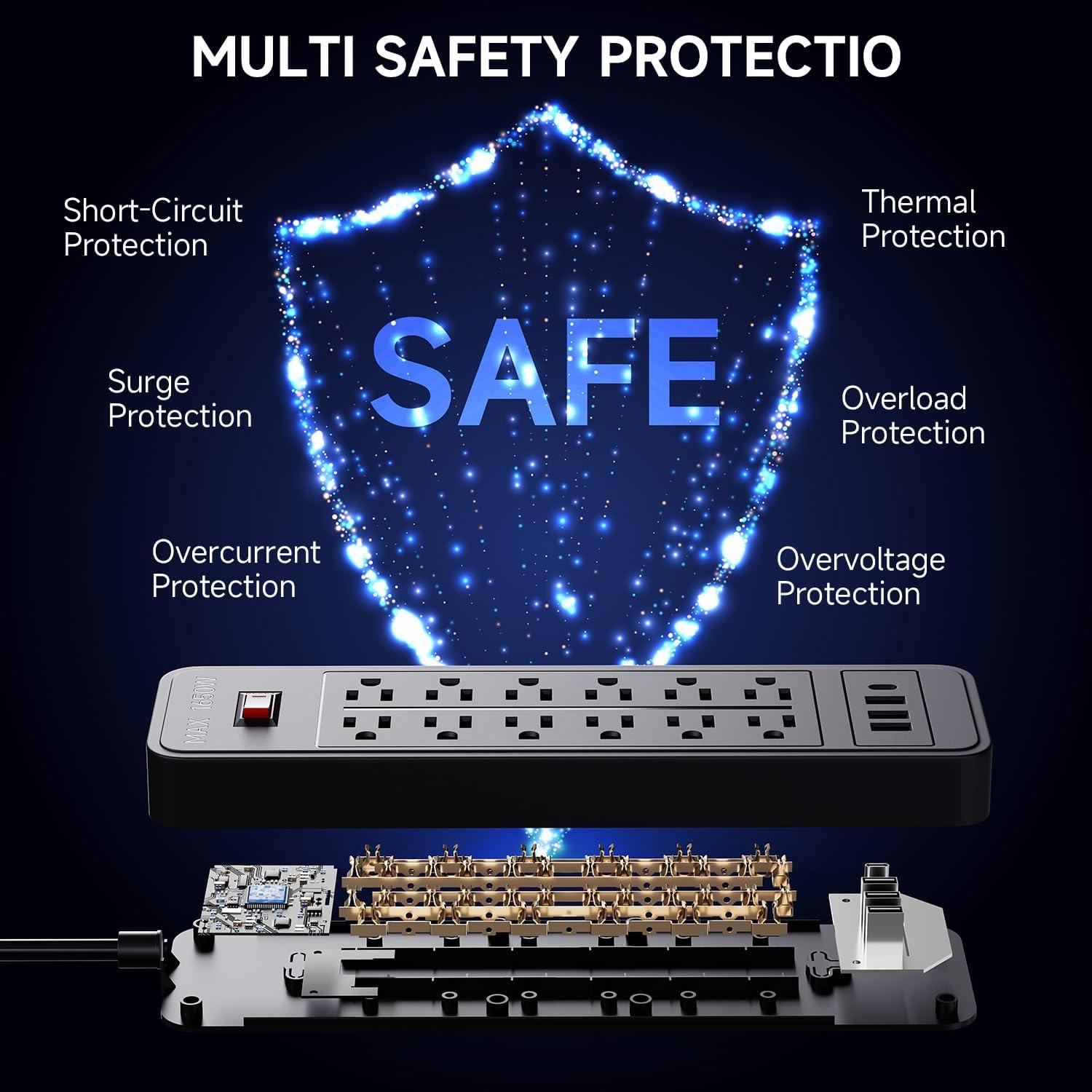 Regleta de Sobretensión ZHANGONG 12 Salidas 4 USB 5FT