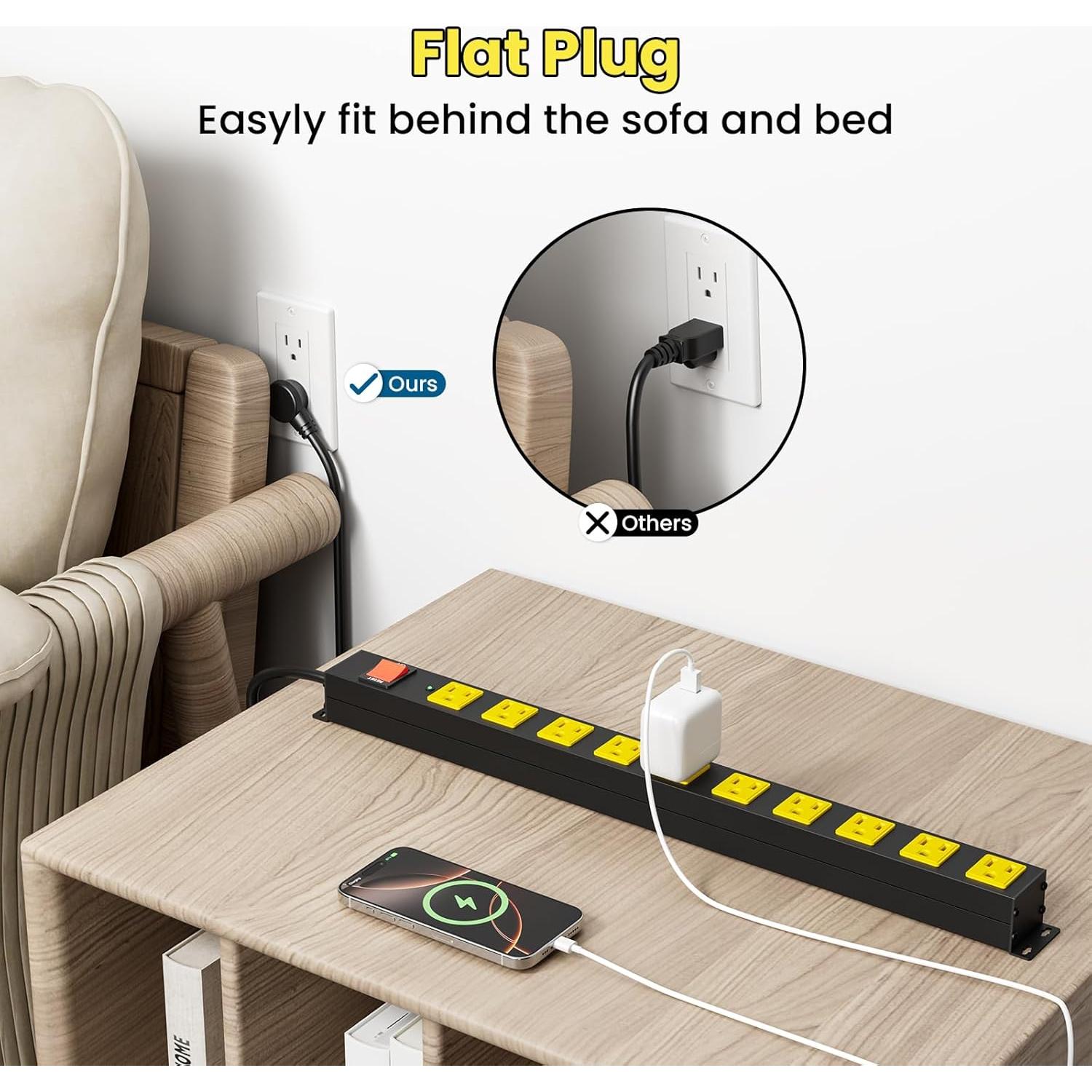 Regleta de Metal OKCHILD 10 Salidas 2100J 1.83m Montable