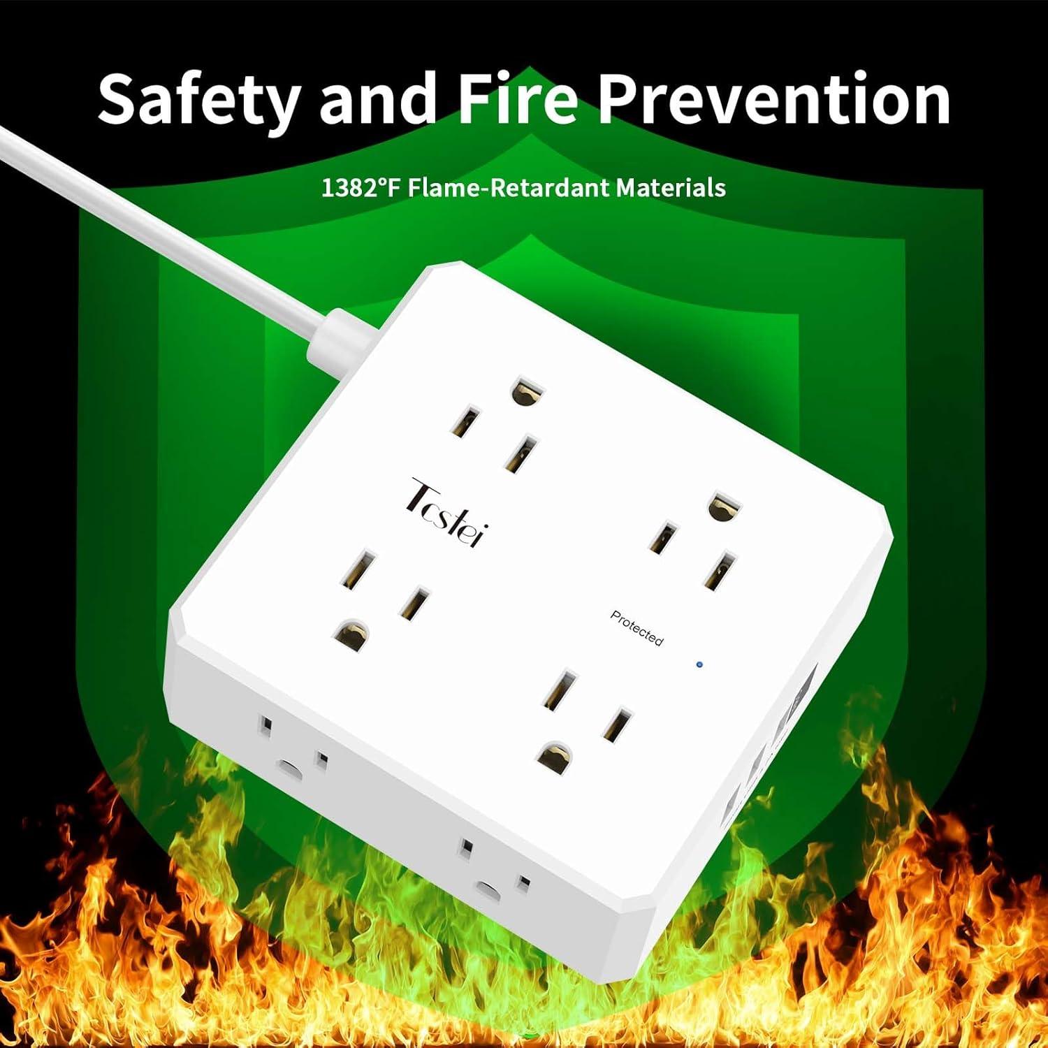 Regleta de 8 Tomacorrientes y 4 USB Tcstei 1.83m con Protección