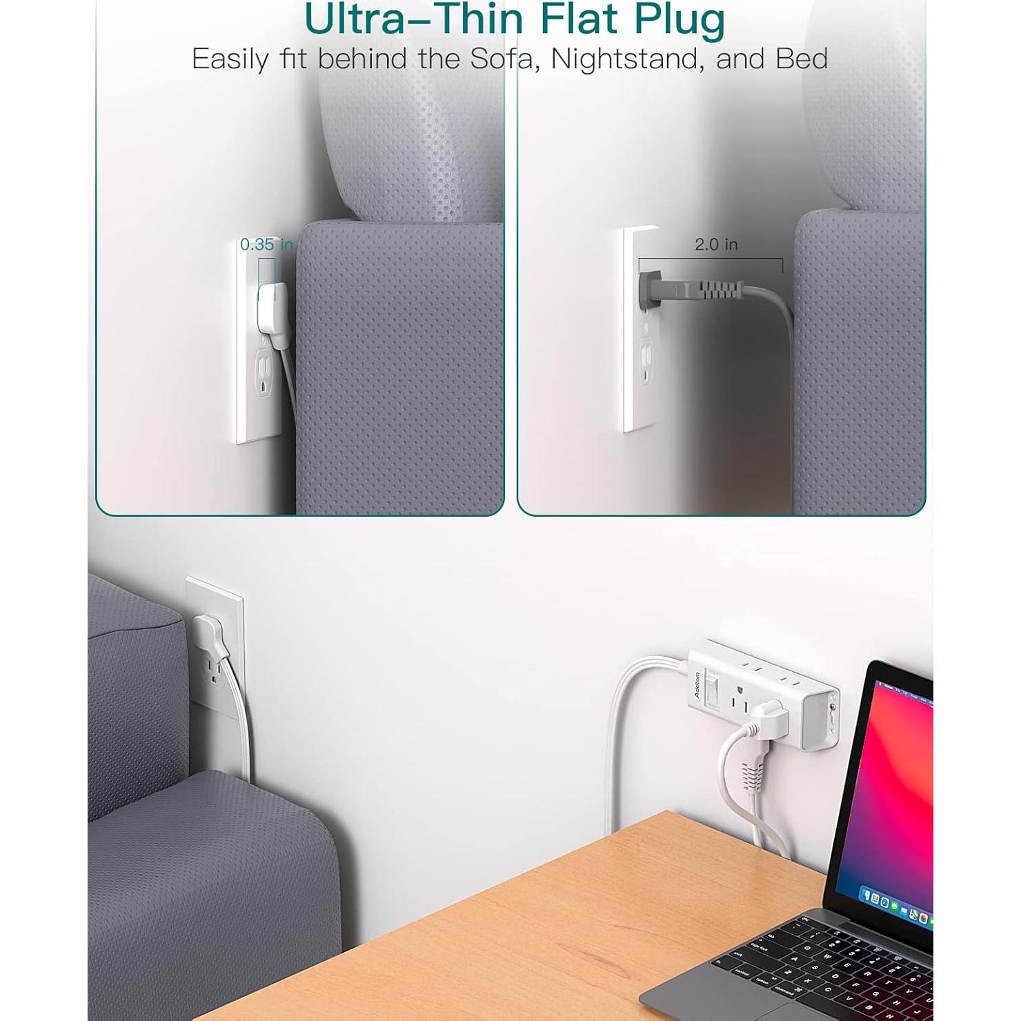 Regleta de Enchufes Planos Addtam 6 Salidas 1.52m Blanca