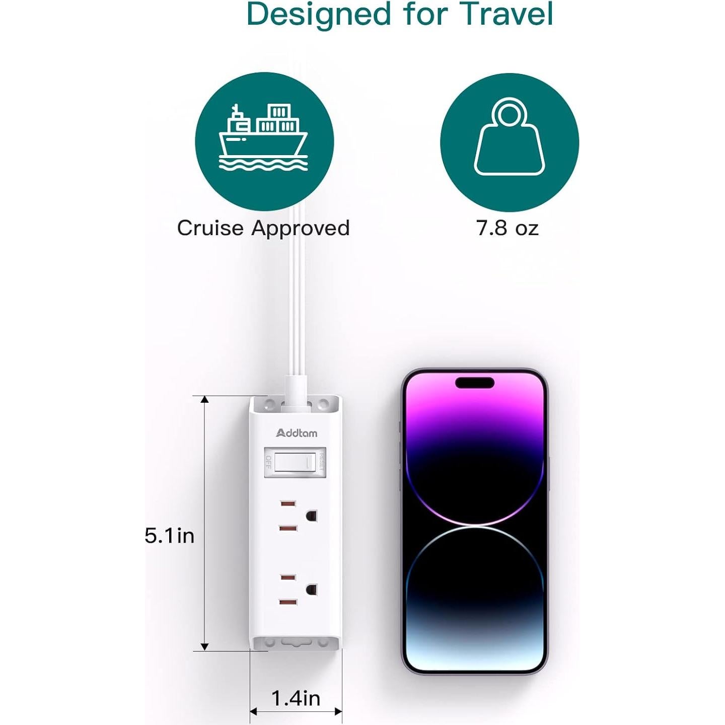 Regleta de Enchufes Planos Addtam 6 Salidas 1.52m Blanca