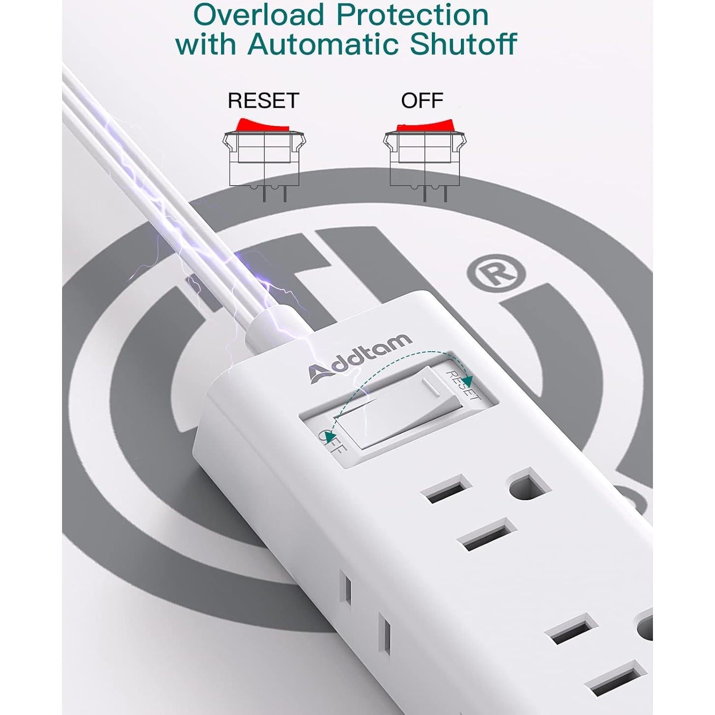 Regleta de Enchufes Planos Addtam 6 Salidas 1.52m Blanca