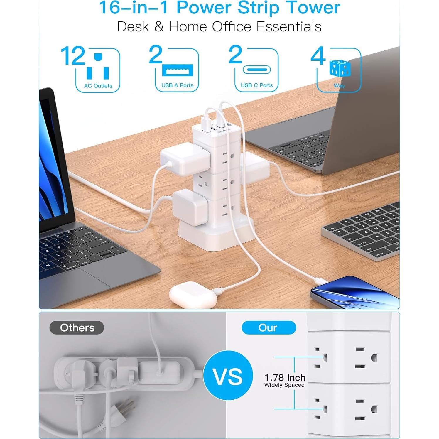 Torre de Protector de Sobretensión One Beat 12 Salidas 4 USB Carga Rápida