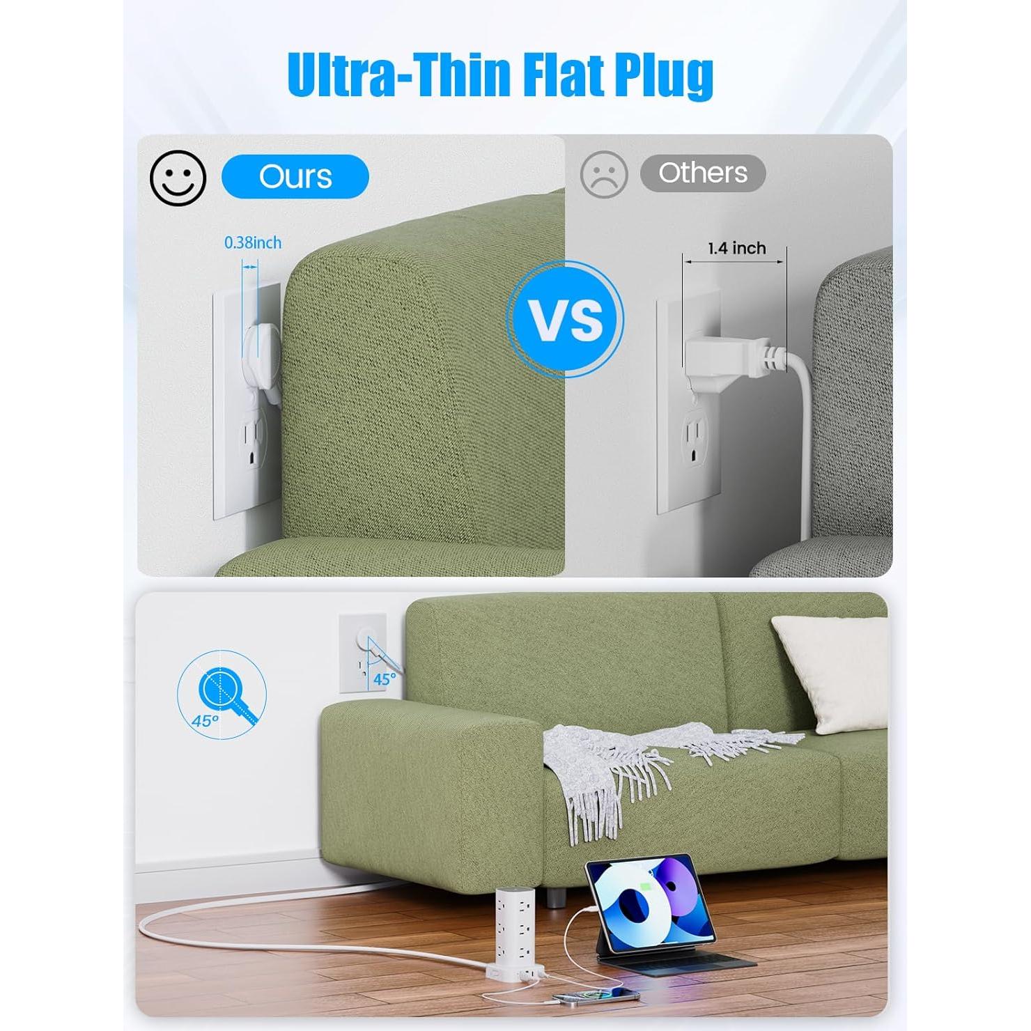 Torre de Regletas de Poder Pluackg 6FT 12 AC 4 USB Protección