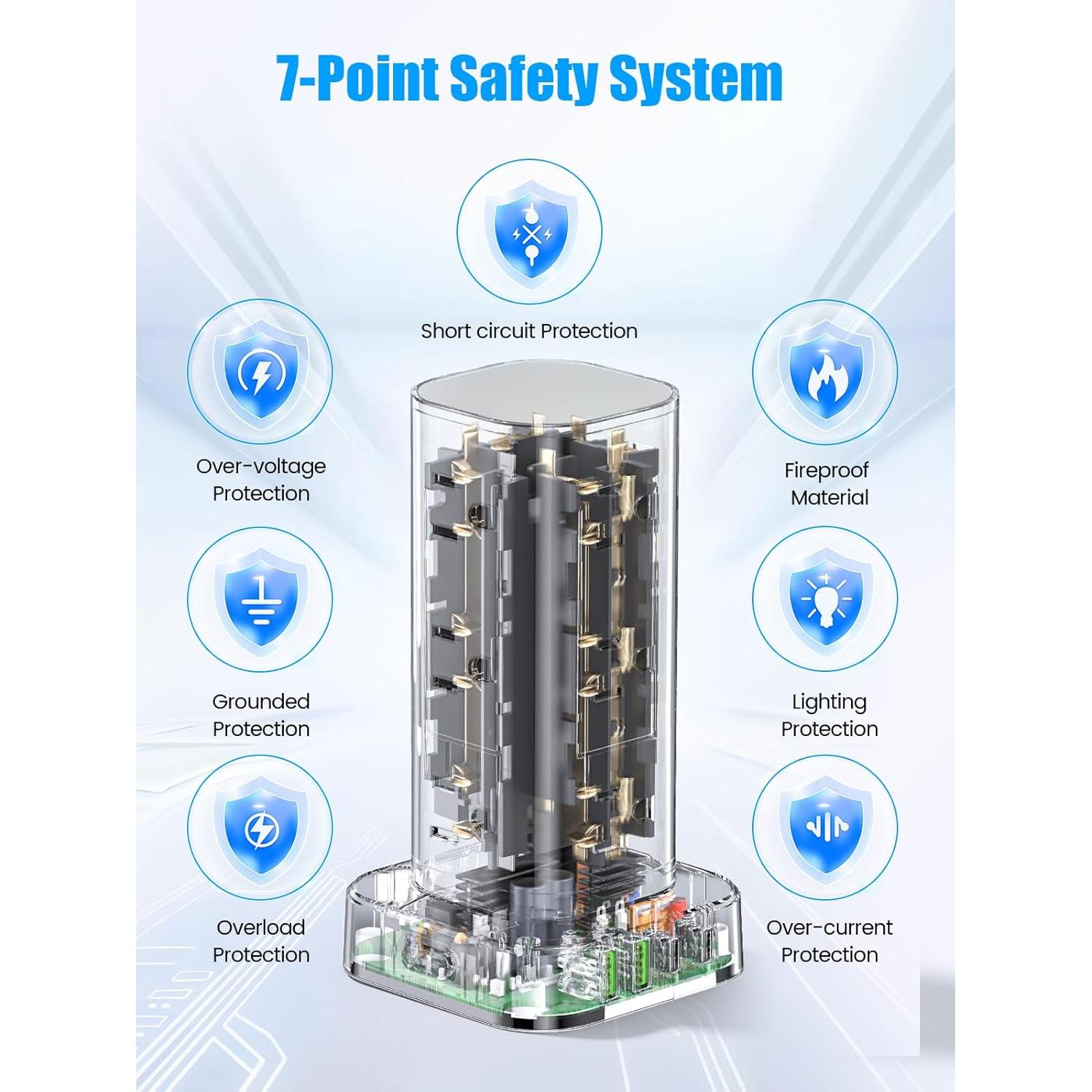 Torre de Regletas de Poder Pluackg 6FT 12 AC 4 USB Protección