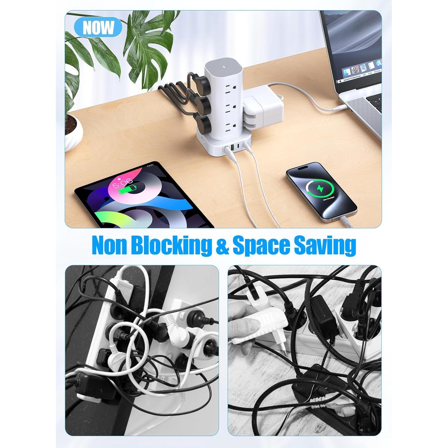 Torre de Regletas de Poder Pluackg 6FT 12 AC 4 USB Protección