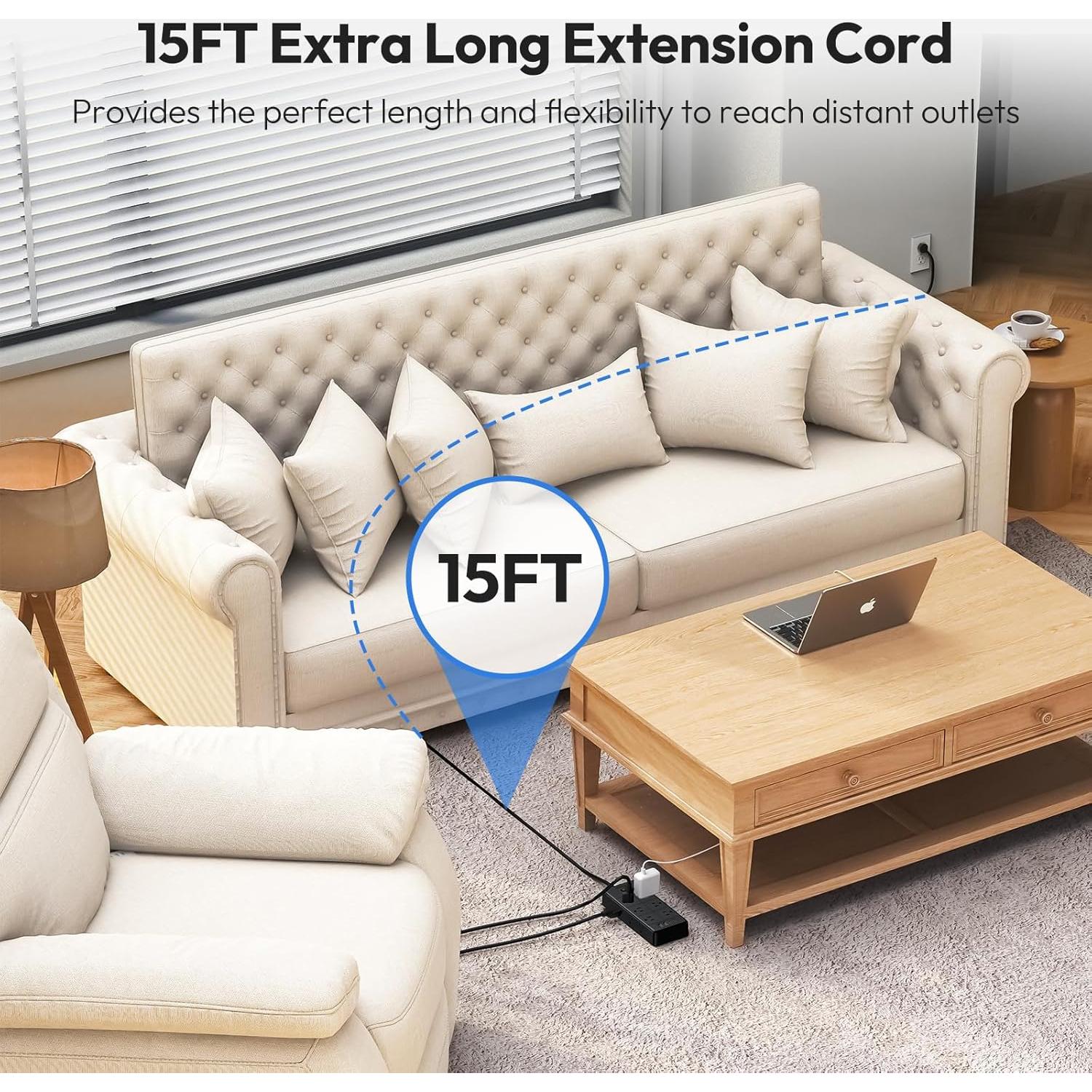 Regleta de Sobretensión NTONPOWER 15FT 4000J 12 Salidas 4 USB