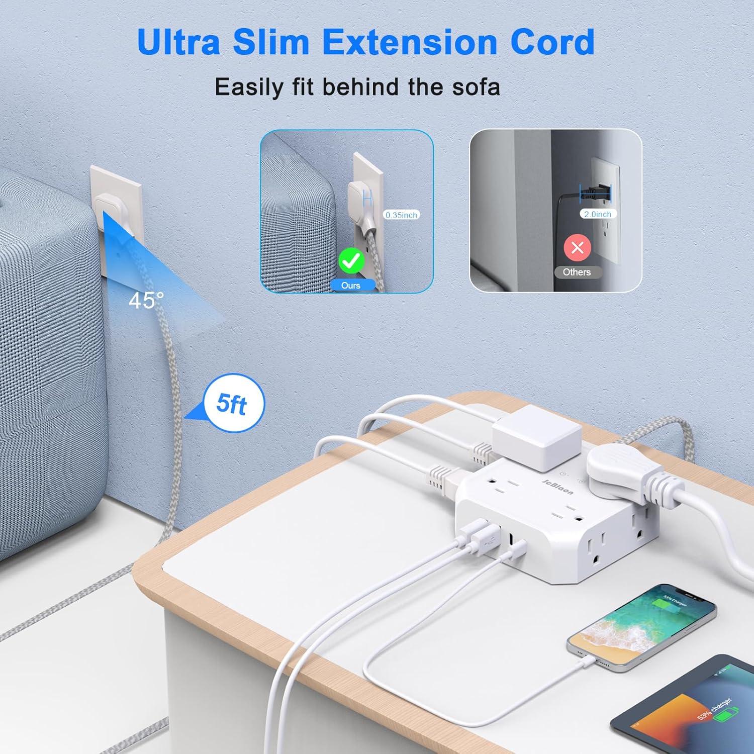 Regleta de Energía JcBlaon 8 Salidas 4 USB Carga 5 Pies