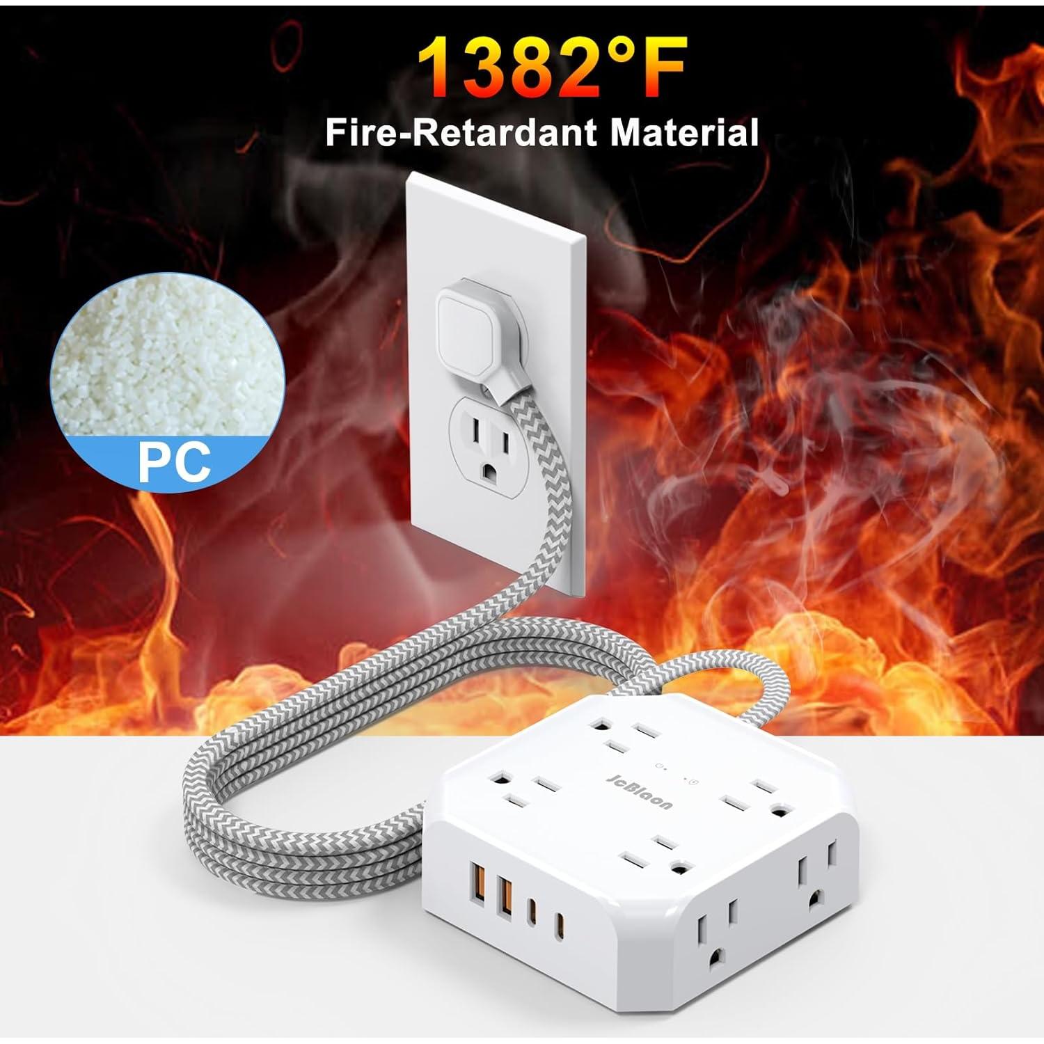 Regleta de Energía JcBlaon 8 Salidas 4 USB Carga 5 Pies