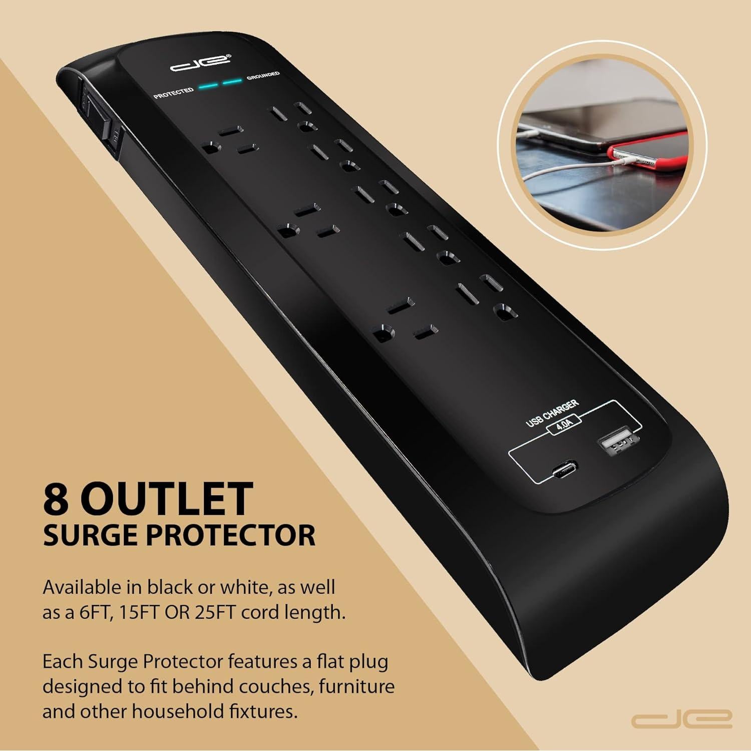 Protector de Sobretensión Digital Energy 7.62 m 8 Salidas USB-C