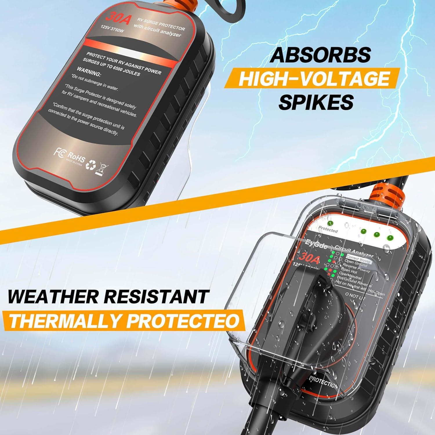 Protector de Sobretensión EyGde FC03 30A con Cubierta Impermeable