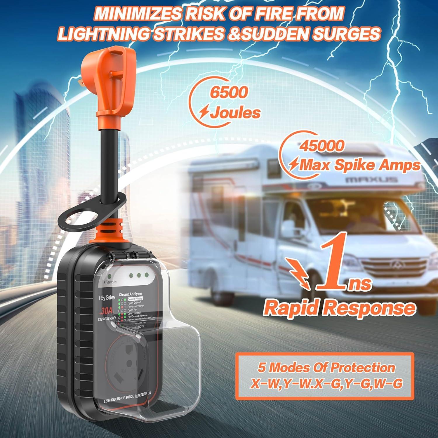 Protector de Sobretensión EyGde FC03 30A con Cubierta Impermeable