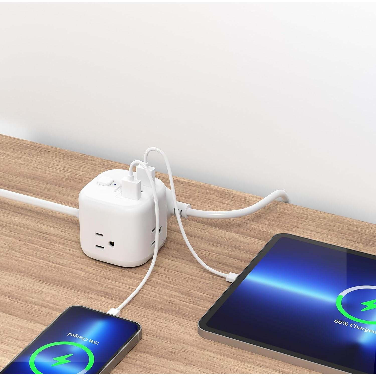 Cubo Regleta de Alimentación Amazon Basics 3 Salidas 3 USB