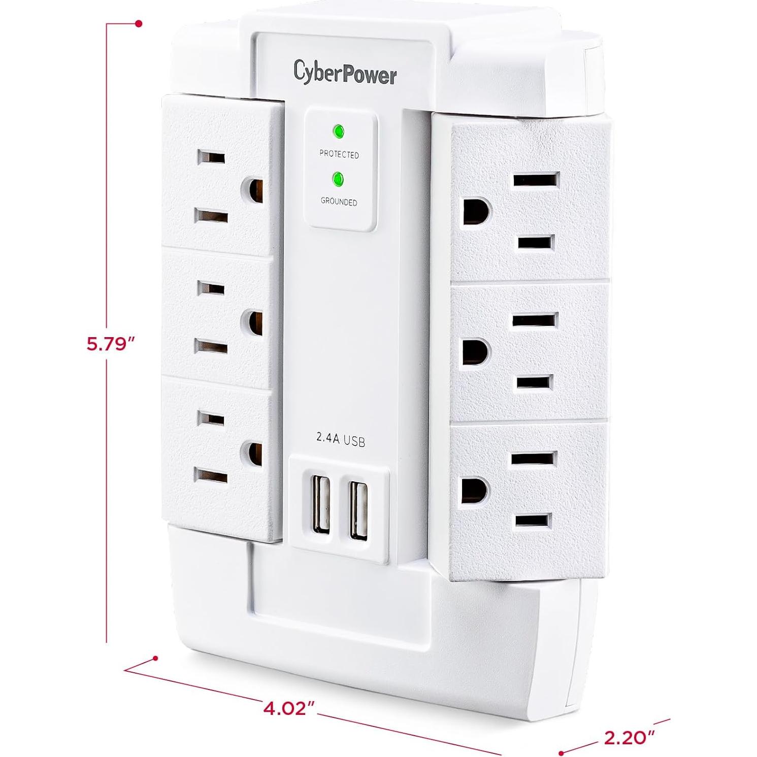 Protector contra sobretensiones CyberPower CSP600WSURC2, 1200J, 6 salidas, 2 USB
