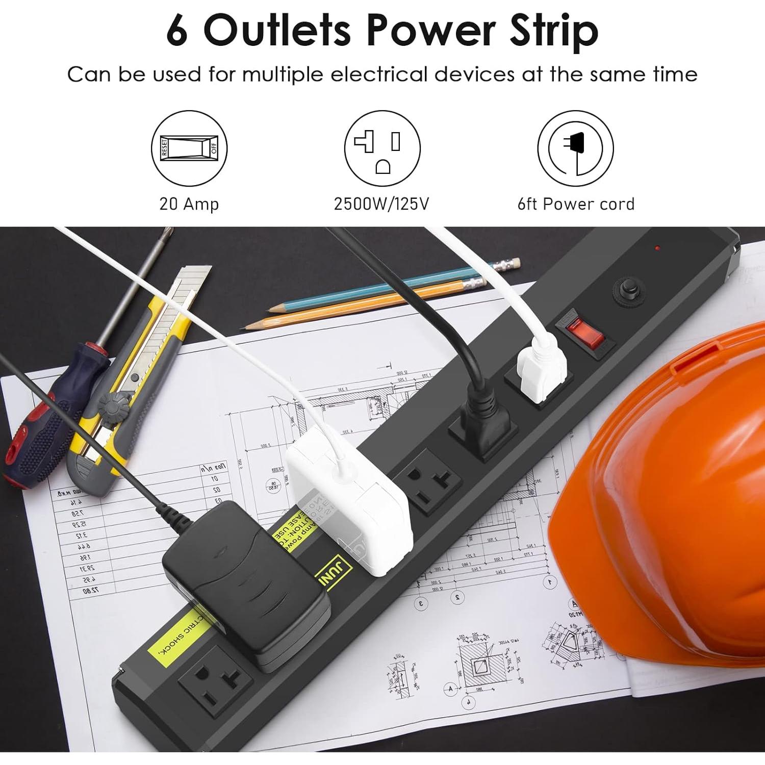 Regleta de 20A JUNNUJ con 6 Salidas Espaciadas 1.83m