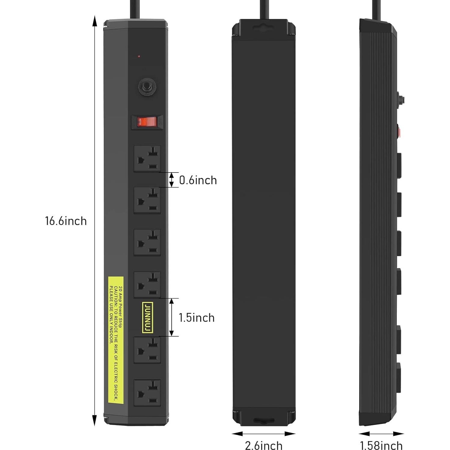 Regleta de 20A JUNNUJ con 6 Salidas Espaciadas 1.83m