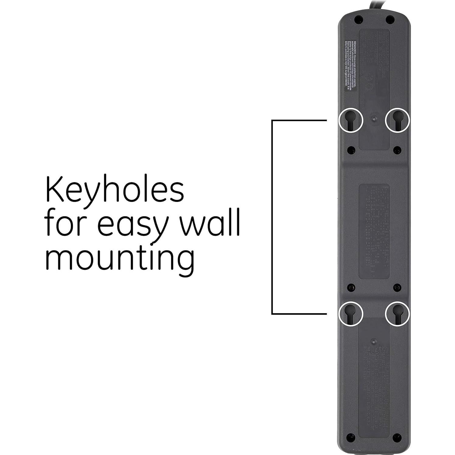 Protector de Sobretensiones GE 7 Enchufes 2 USB 1.22 m Negro