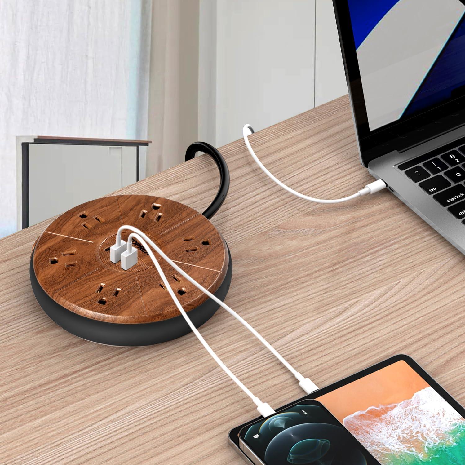 Regleta de alimentación TOPREK 6 tomas + 3 USB-C 20W madera