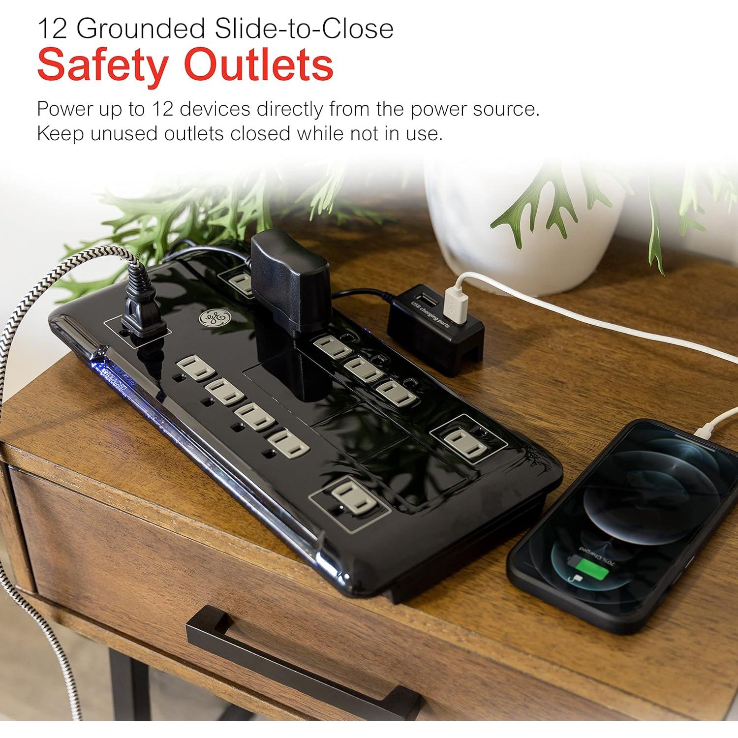 Protector de Sobretensión GE 12 Salidas 4320 Julios USB 2 Puertos