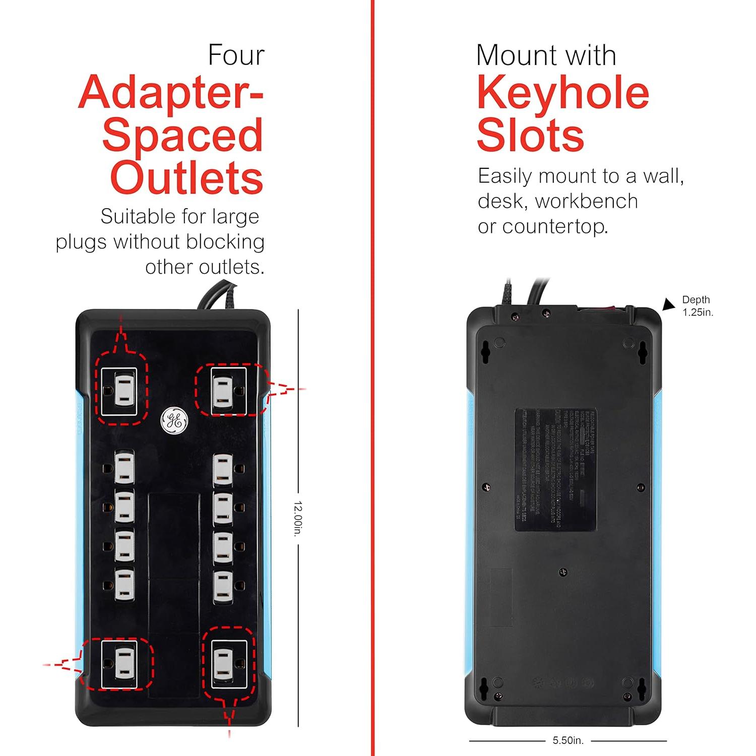 Protector de Sobretensión GE 12 Salidas 4320 Julios USB 2 Puertos