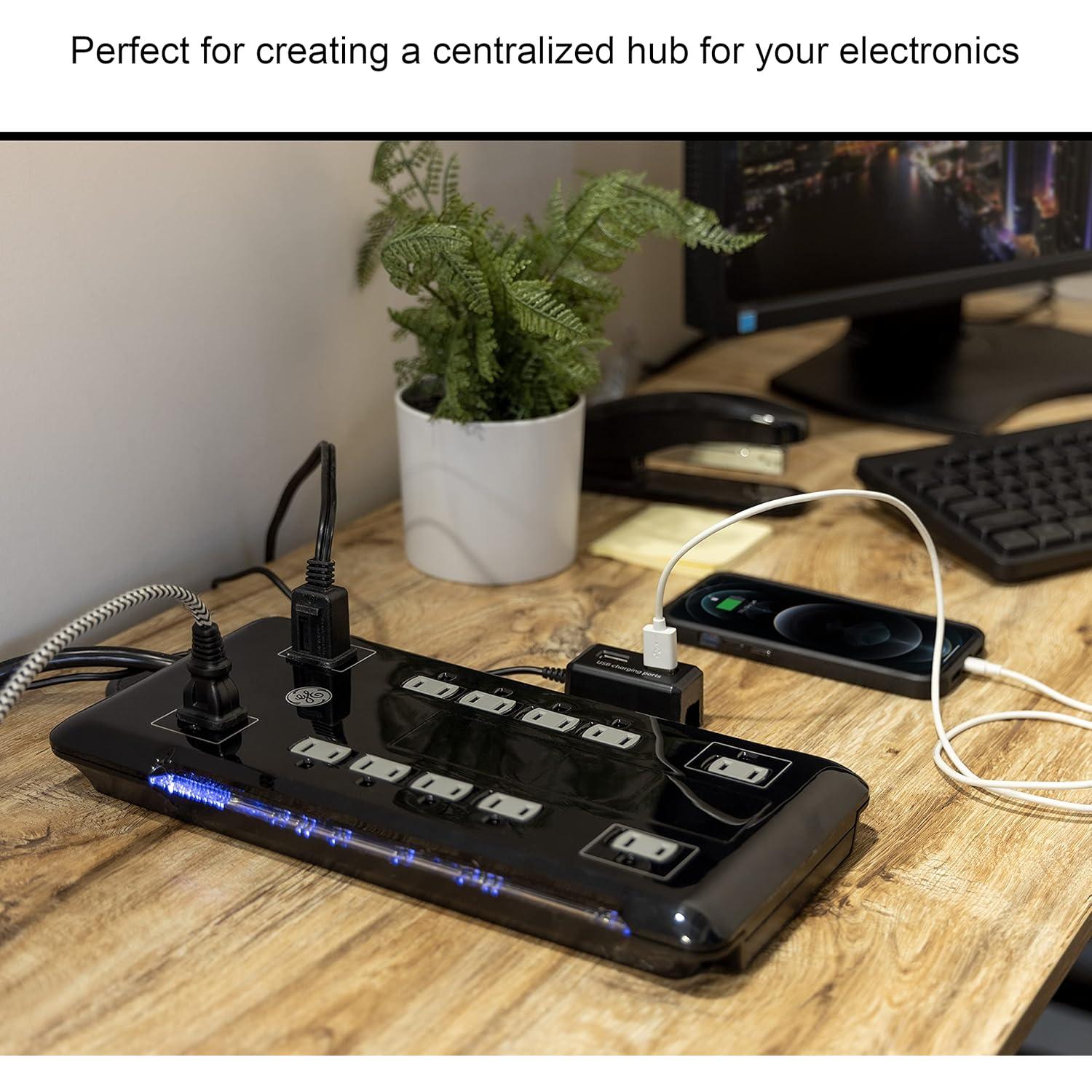 Protector de Sobretensión GE 12 Salidas 4320 Julios USB 2 Puertos