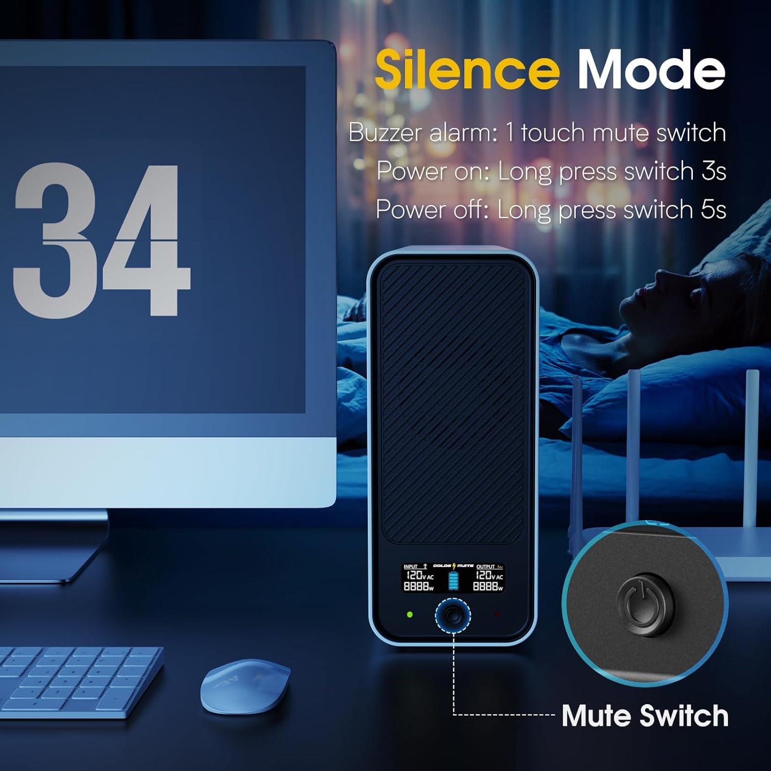 UPS 1000VA 600W GOLDENMATE Pro con Batería LiFePO4 y 8 Salidas