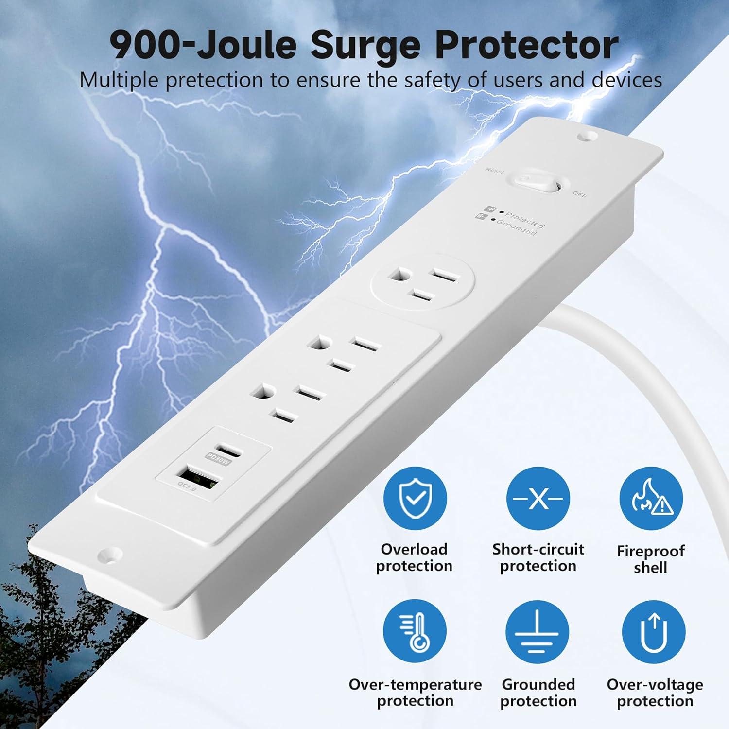 Regleta Empotrada Purcopper 3.66m 2 AC + 2 USB Blanco