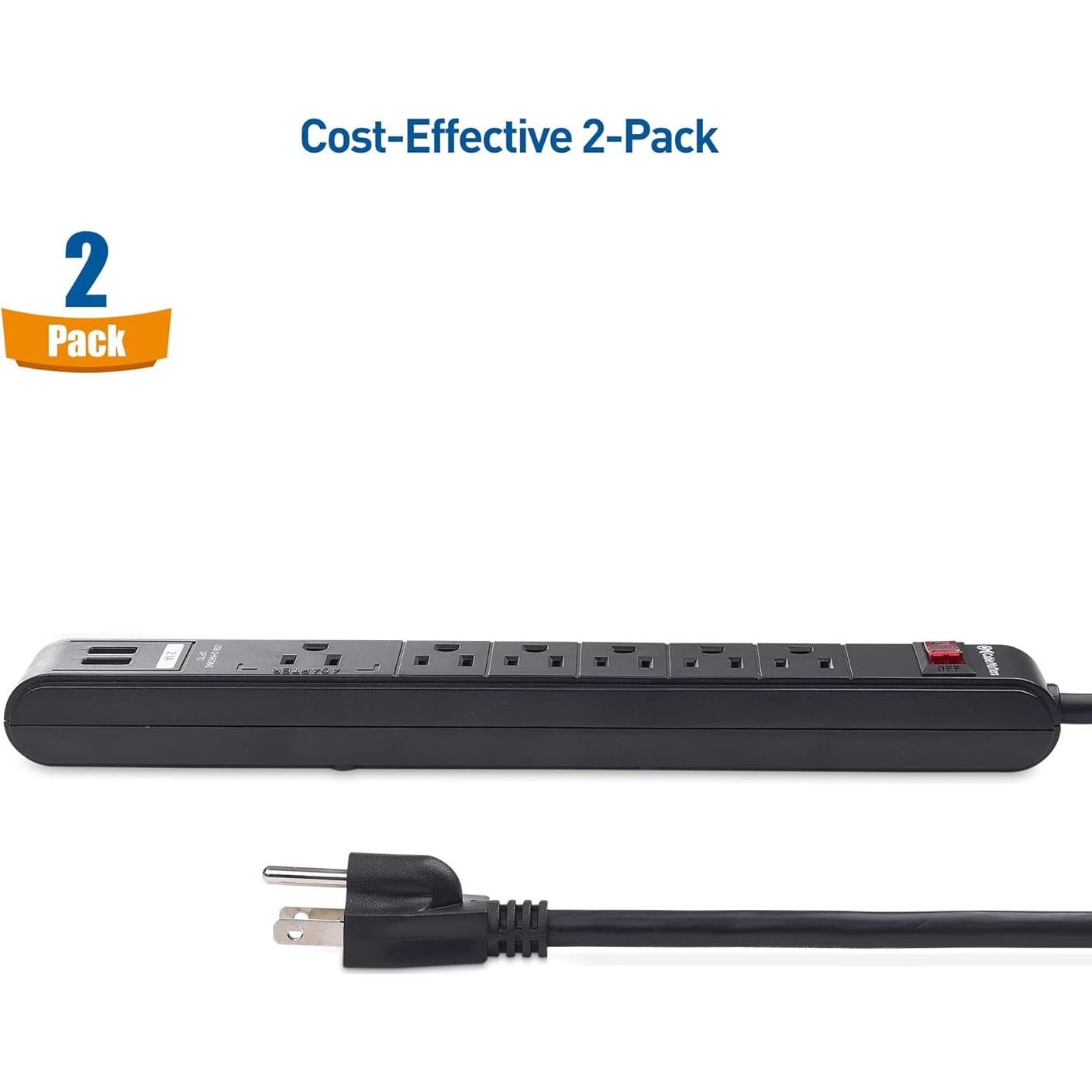 Regleta de 6 Salidas con USB Cable Matters 2.44m Negra