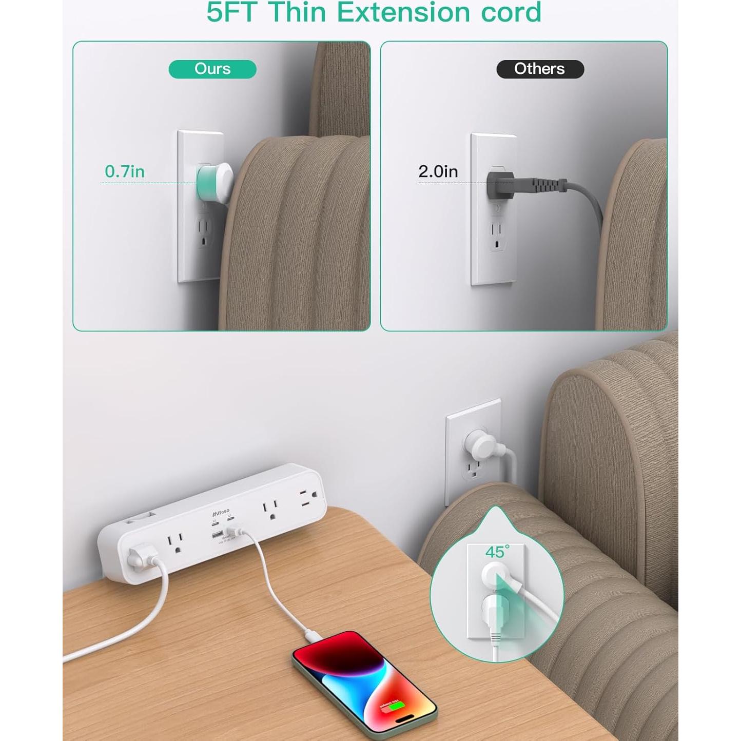 Toma de Corriente con Abrazadera MIFASOPOWER 5FT 4AC 4USB