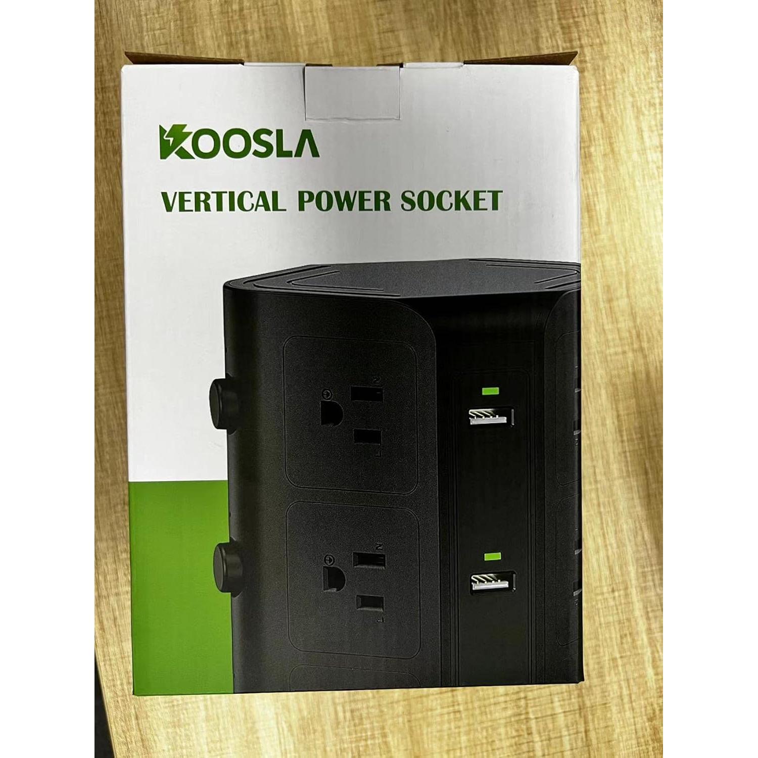 Torre de Regletas KOOSLA 12 Salidas AC y 6 USB 2m Negro