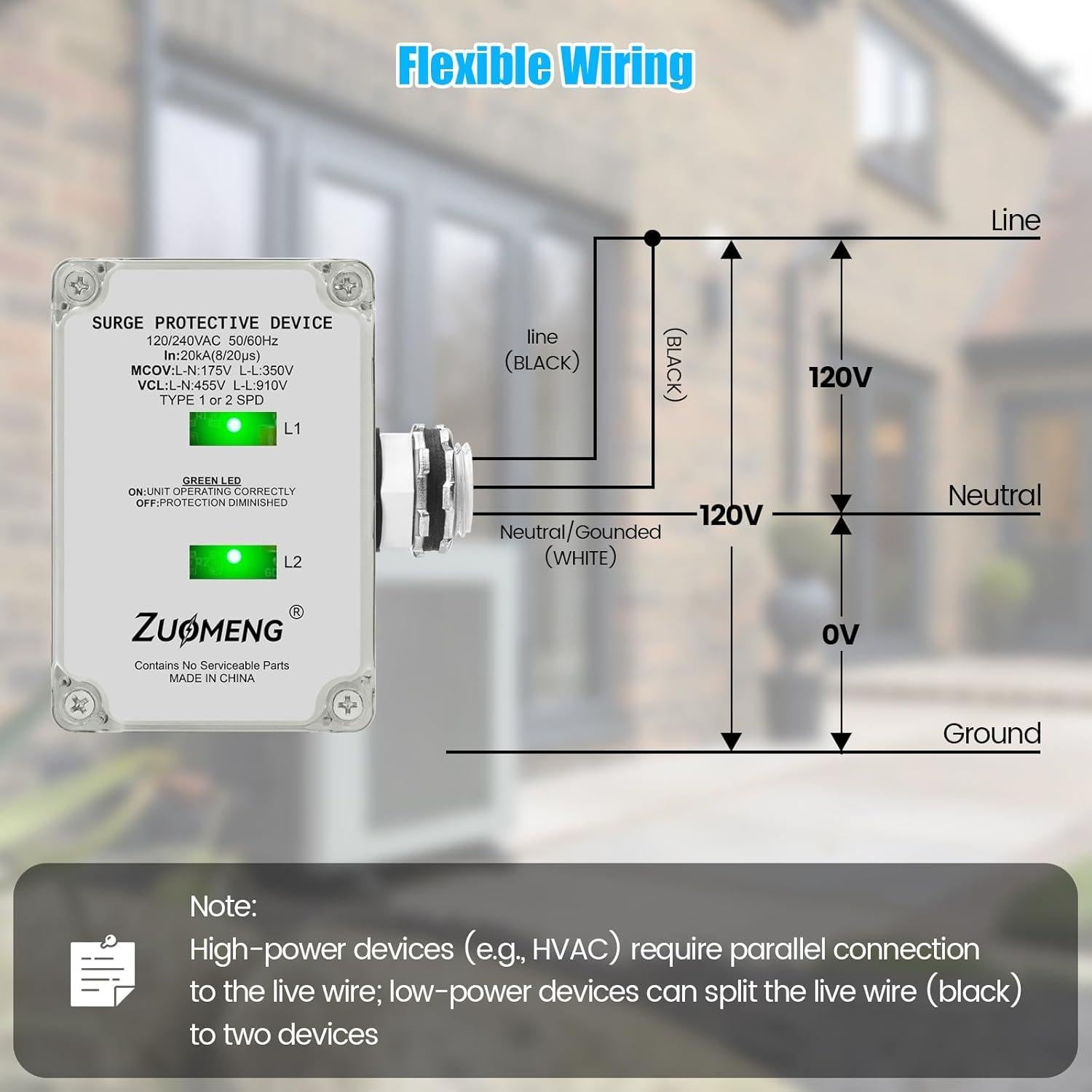 Protector de Sobretensión HVAC Zuomeng 120/240VAC 20kA
