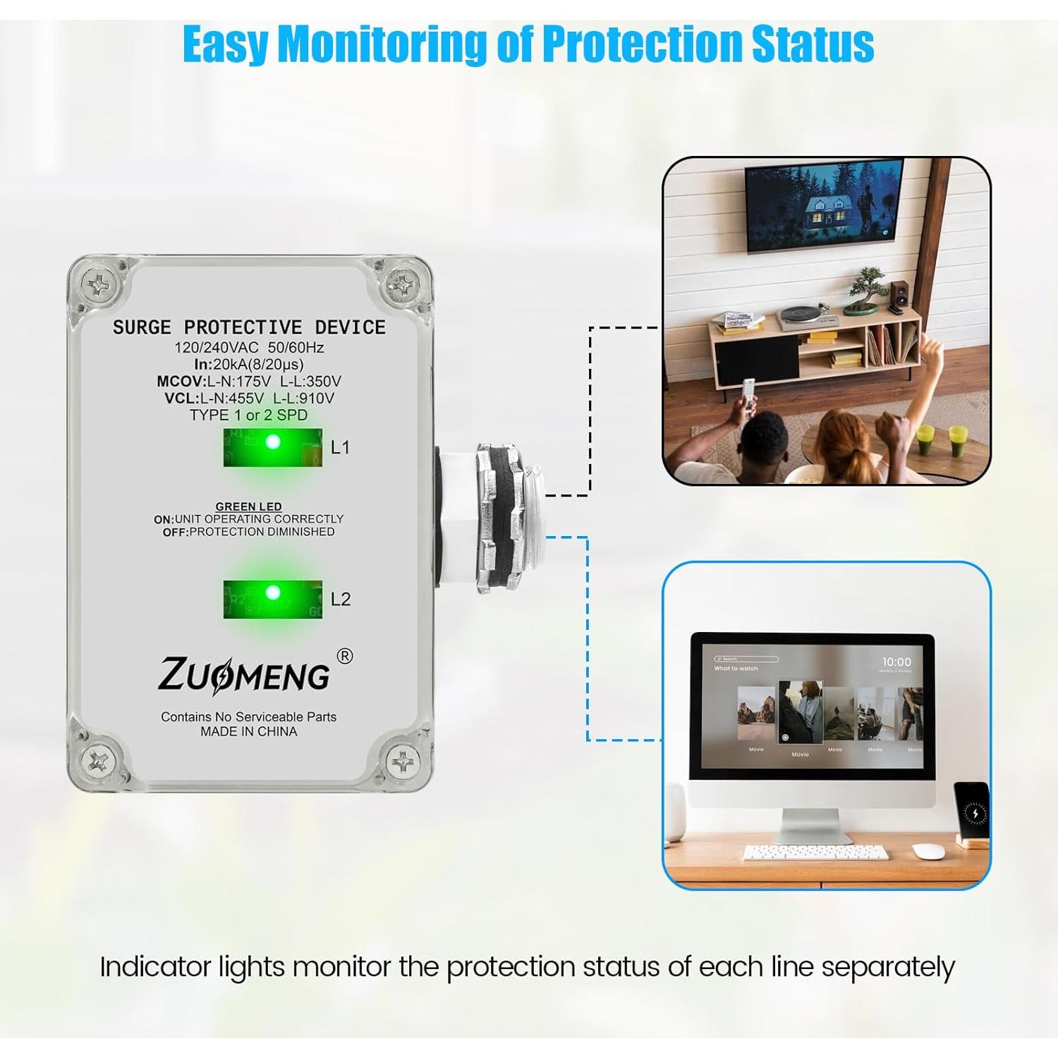 Protector de Sobretensión HVAC Zuomeng 120/240VAC 20kA