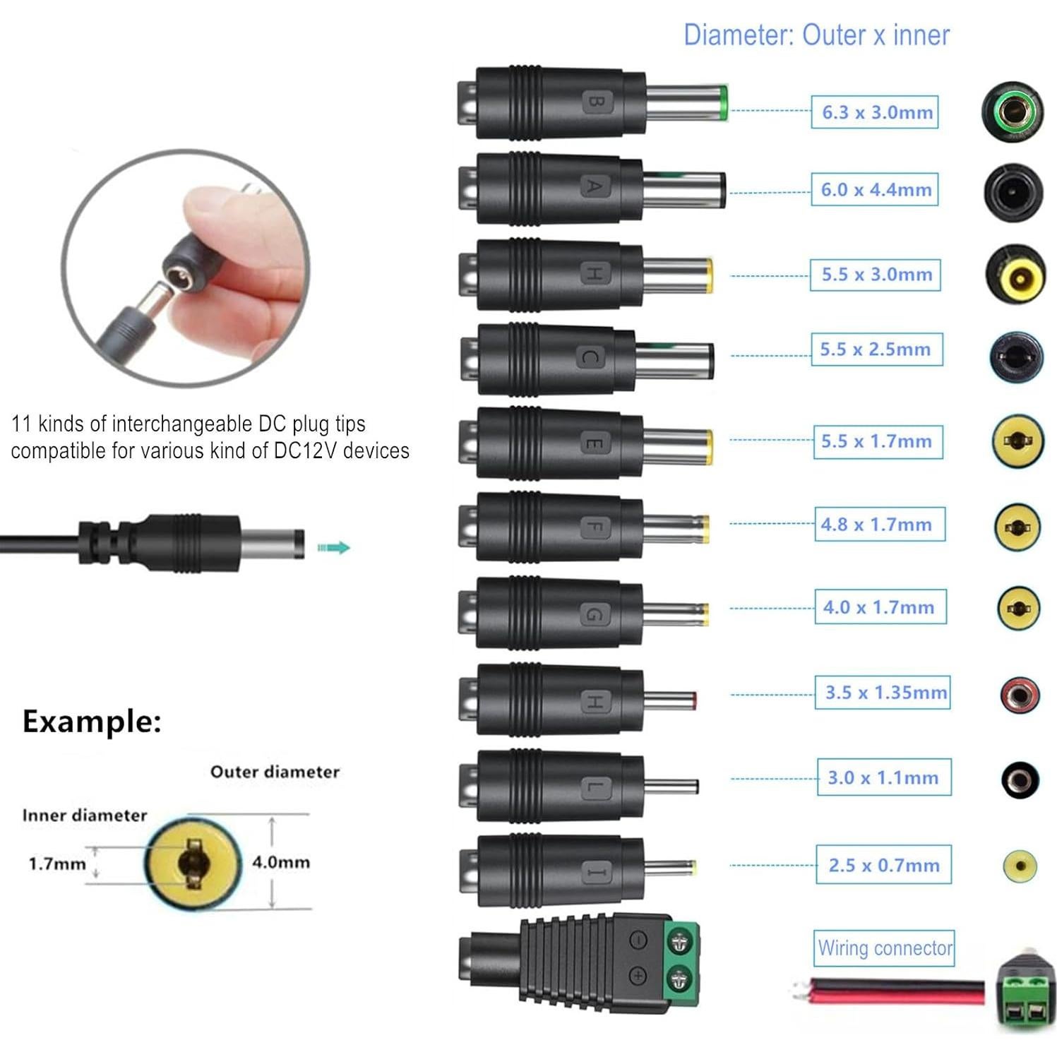 Fuente de Alimentación AC-DC 12V 1A GuanTing con 11 Conectores
