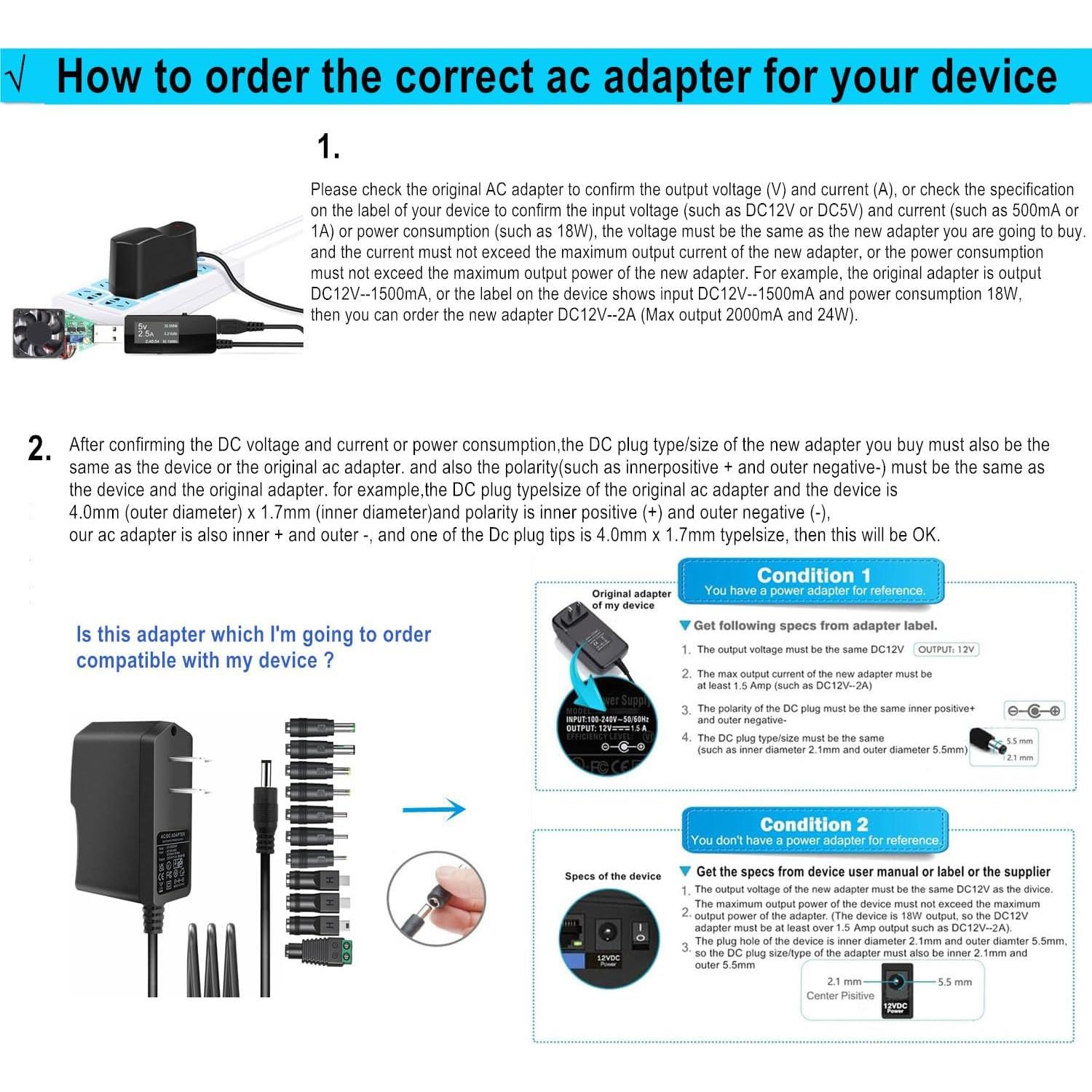 Fuente de Alimentación AC-DC 12V 1A GuanTing con 11 Conectores