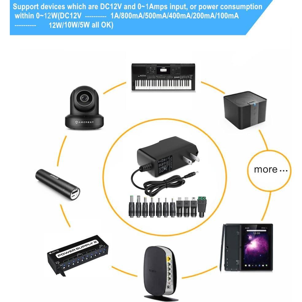 Fuente de Alimentación AC-DC 12V 1A GuanTing con 11 Conectores