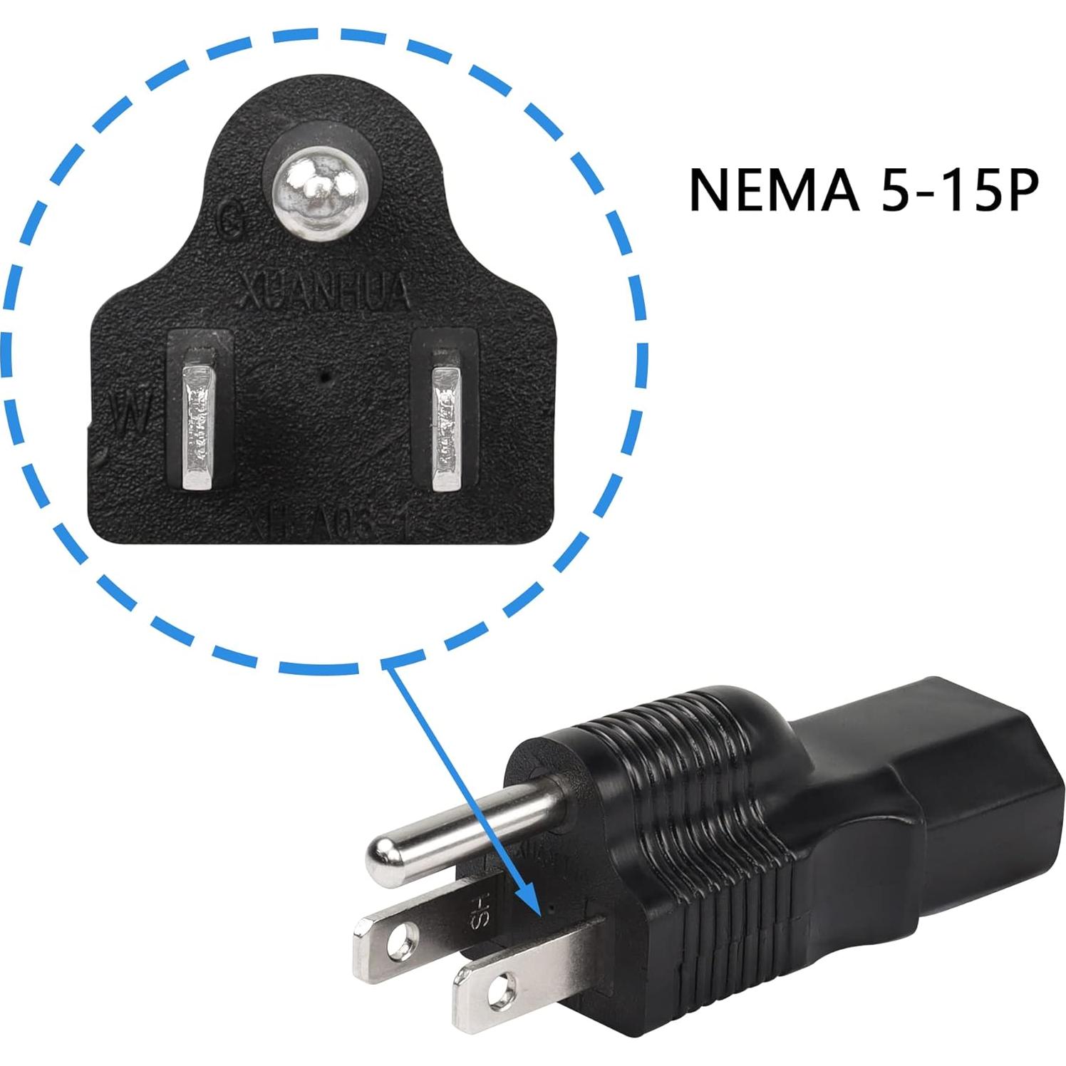 Adaptador de Poder NEMA 5-15P a IEC C13 Hembra 15A 125V - 2 Pack