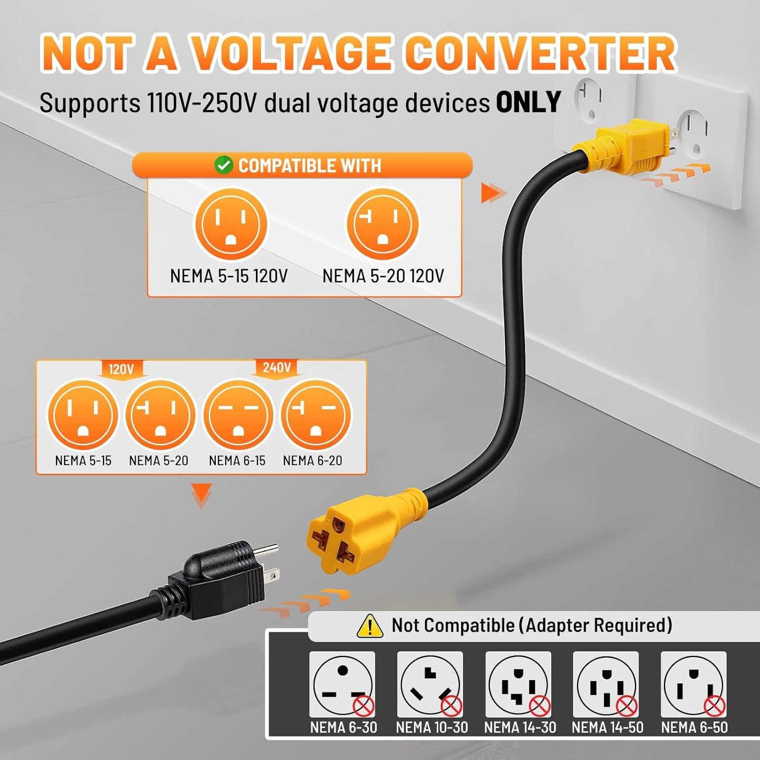 Adaptador de Poder MECMO 12AWG 1 Pie 15A a 20A NEMA